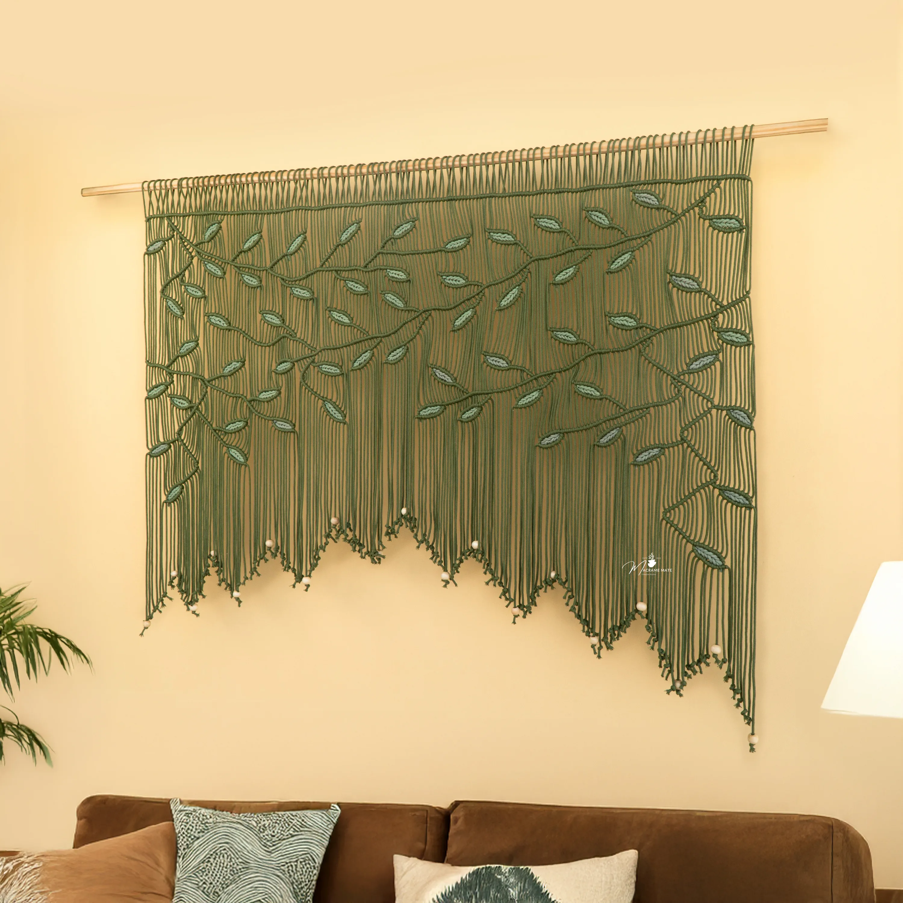 Aura Olive Sage Macrame Window Curtain - Image 8