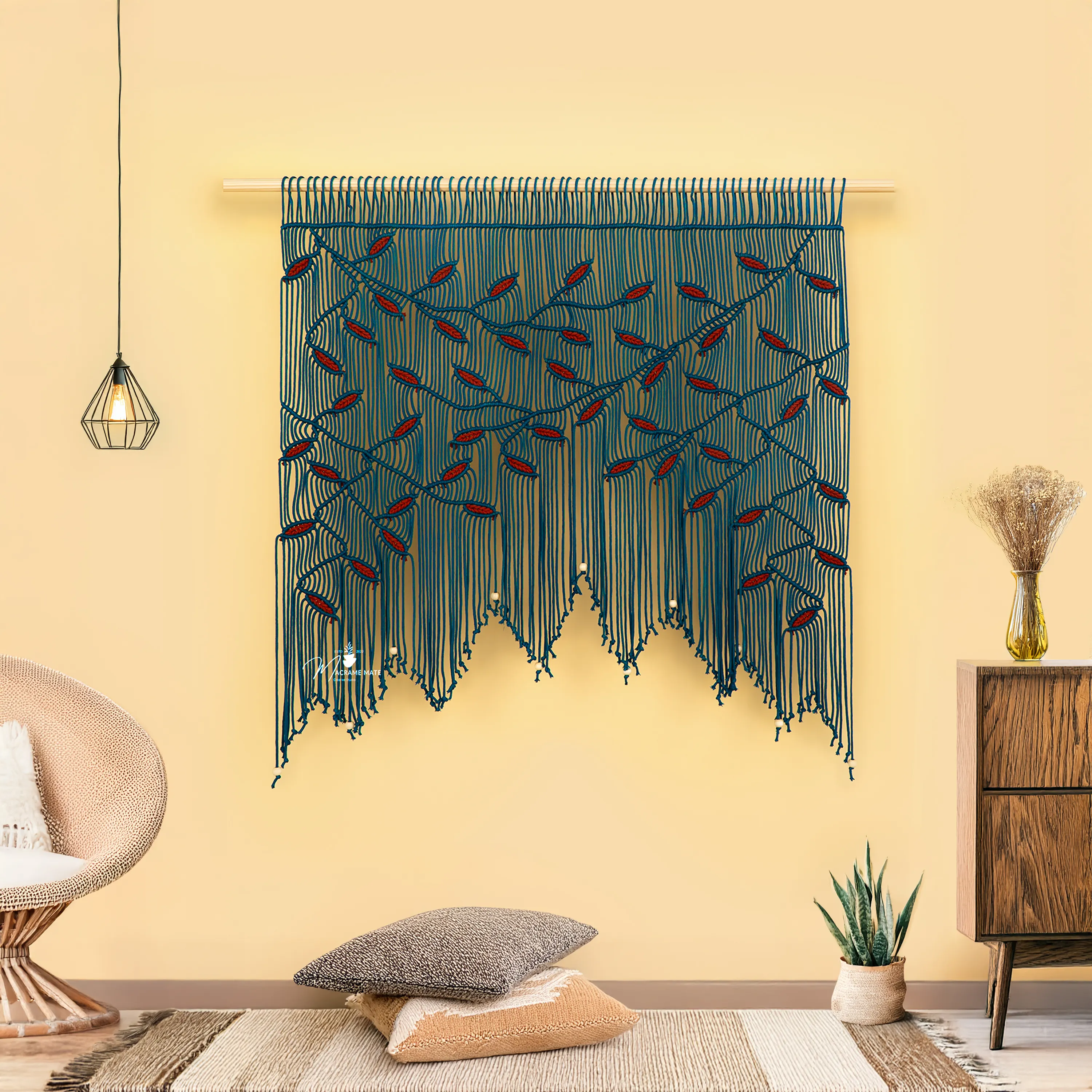 Aura Peacock Terracotta Macrame Window Curtain - Image 10