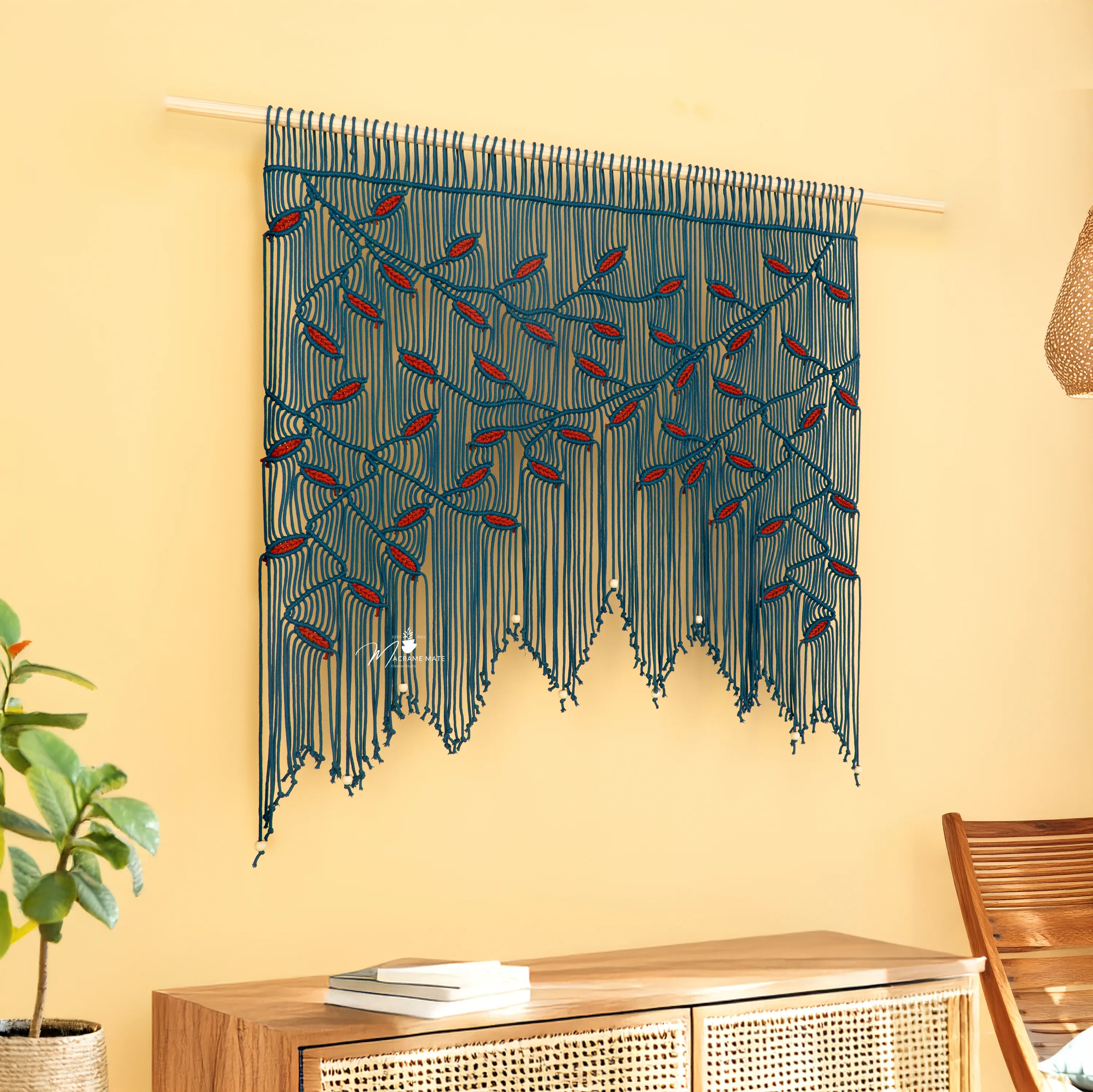 Aura Peacock Terracotta Macrame Window Curtain - Image 11