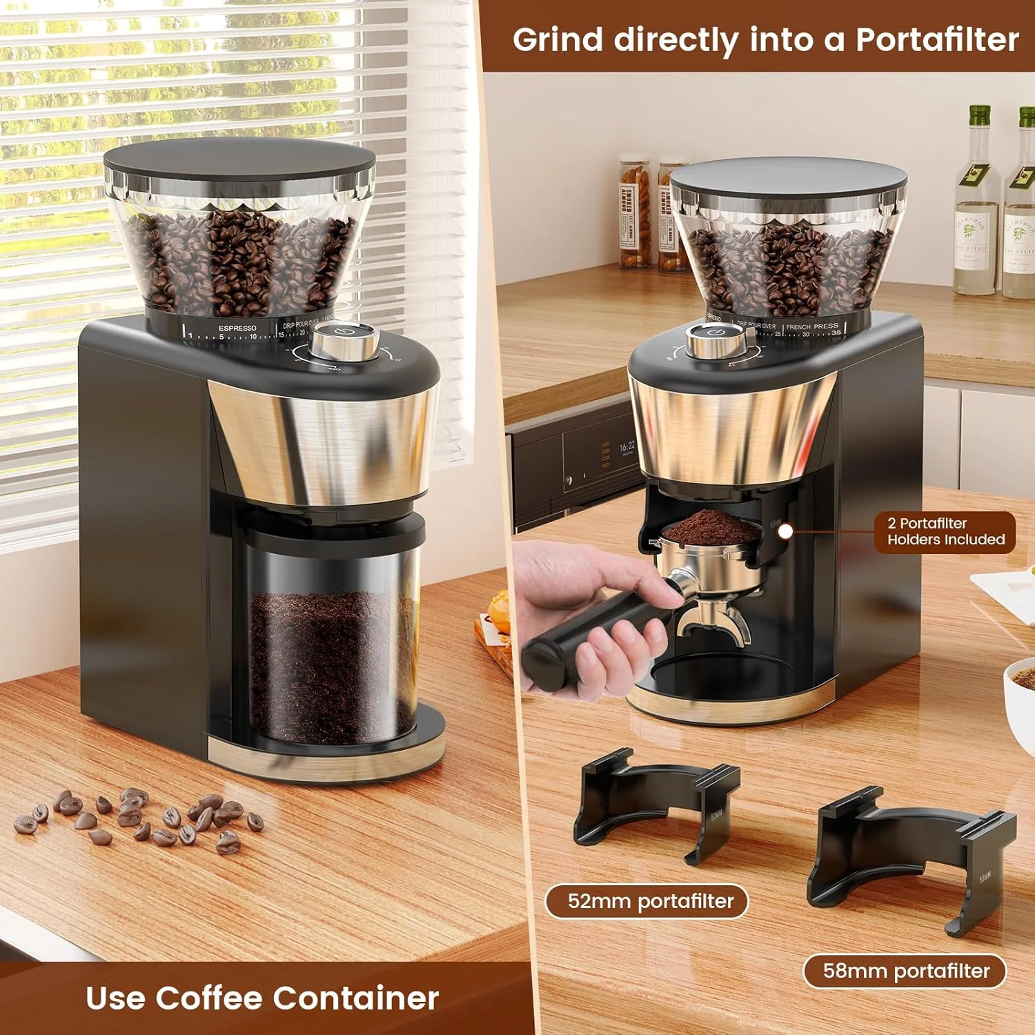 Automatic Coffee Grinder, Electric Burr One-Touch Grinder with 35 Grind Settings for Drip/Espresso/PourOver/ColdBrew, 2-12 Cup Dose Selection B8002 - Image 5