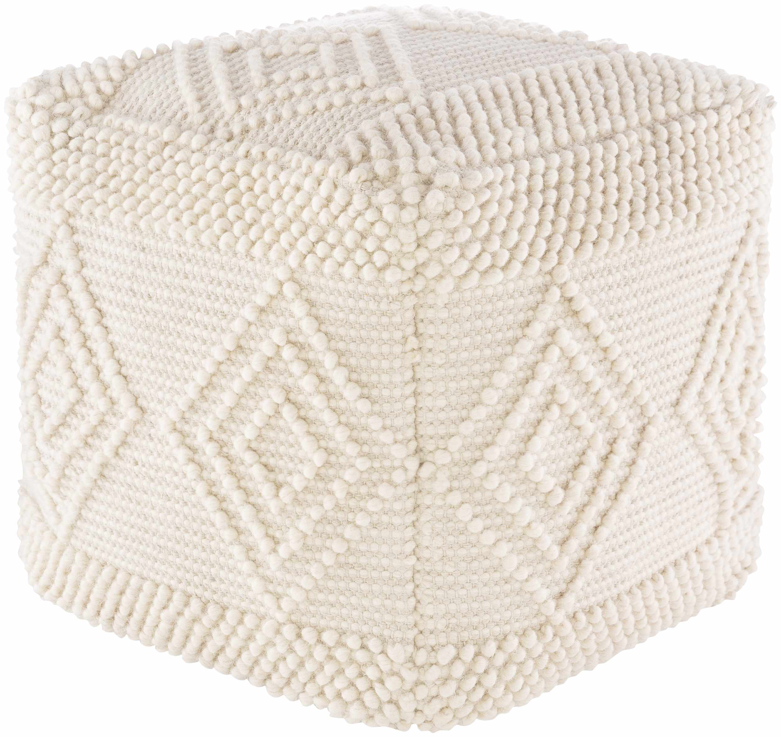 Aveley Beige Cotton Knitted Pouf - Image 2
