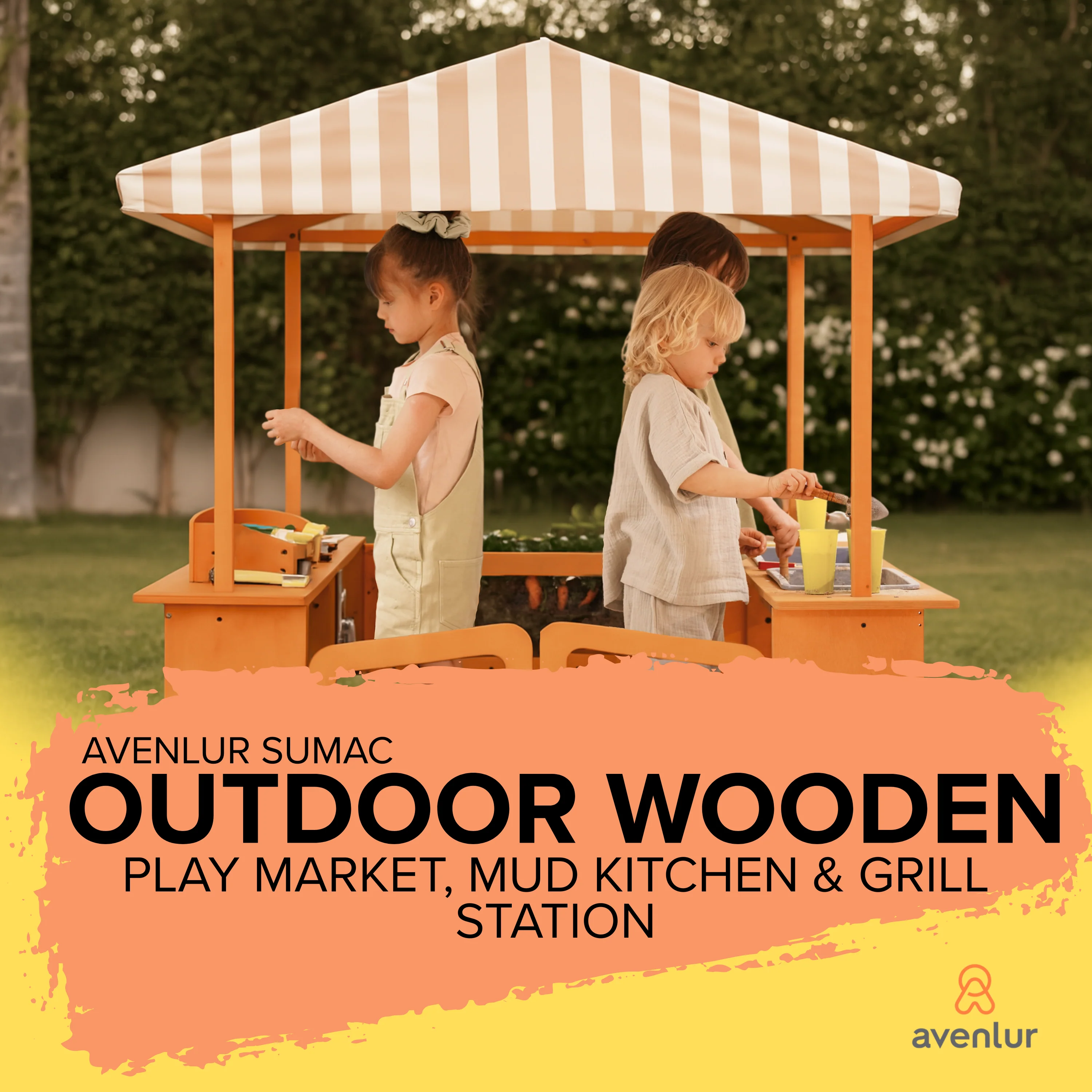 Avenlur Sumac Outdoor Wooden Play Market, Mud Kitchen & Grill Station - Image 2