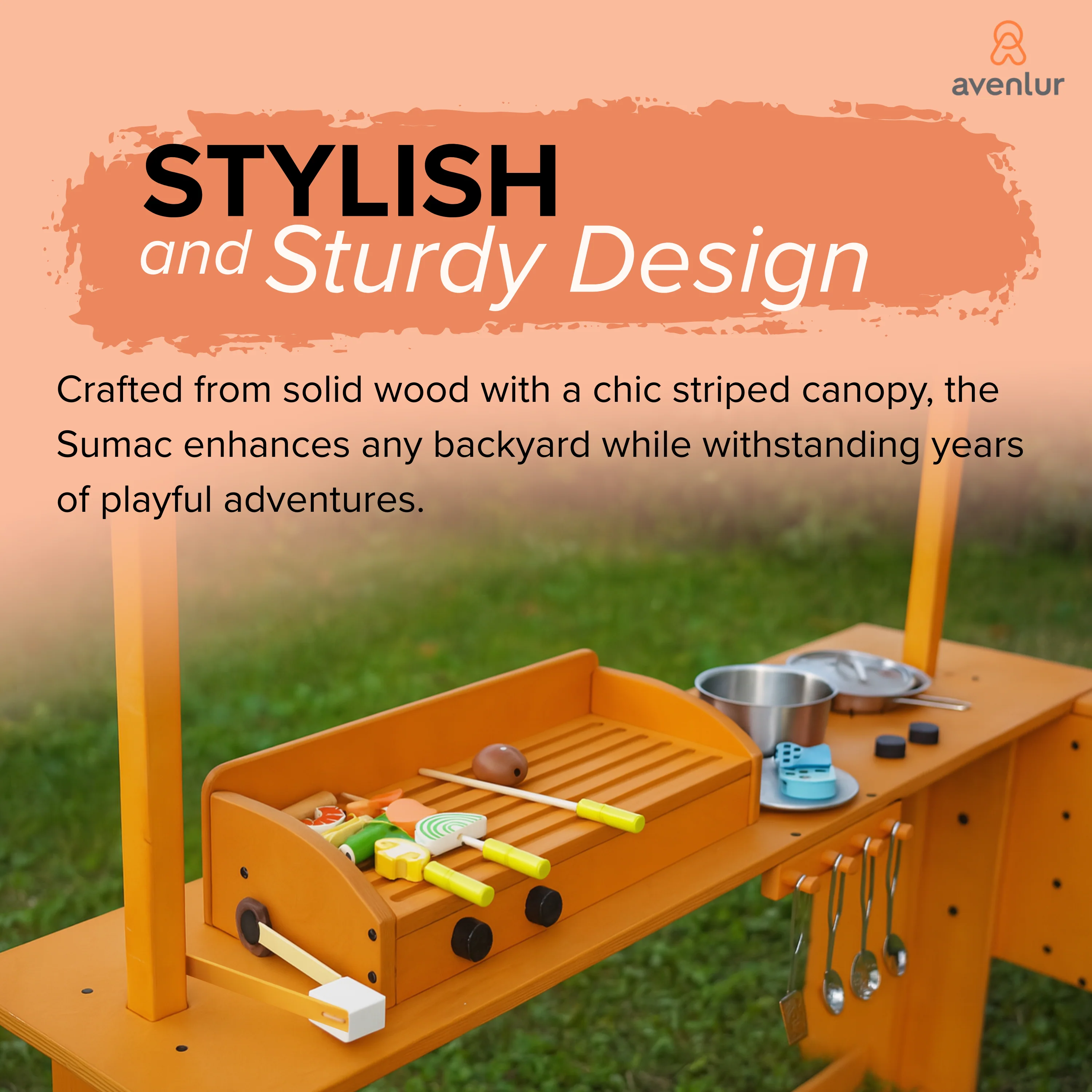 Avenlur Sumac Outdoor Wooden Play Market, Mud Kitchen & Grill Station - Image 4