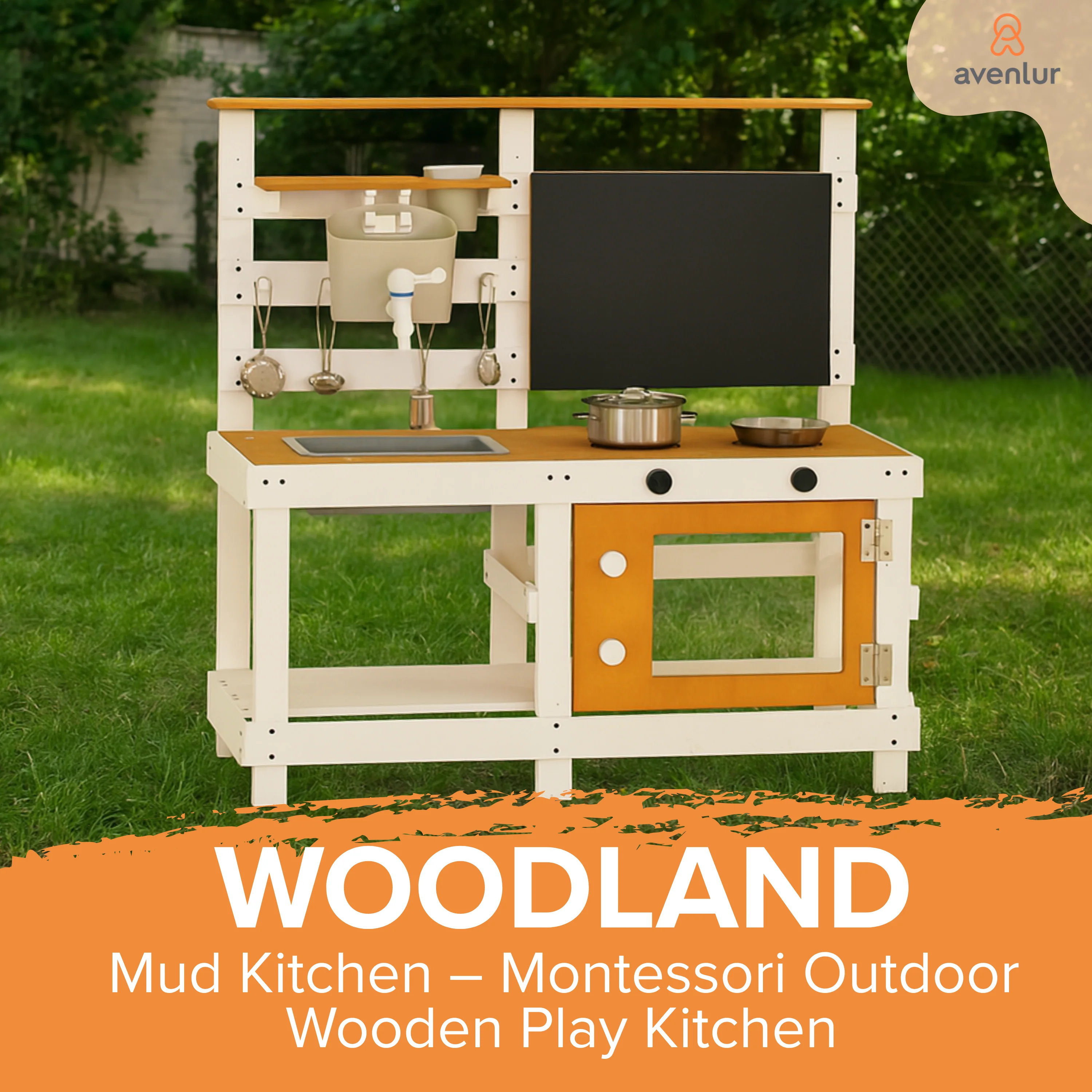 Avenlur Woodland Mud Kitchen – Montessori Outdoor Wooden Play Kitchen - Image 2