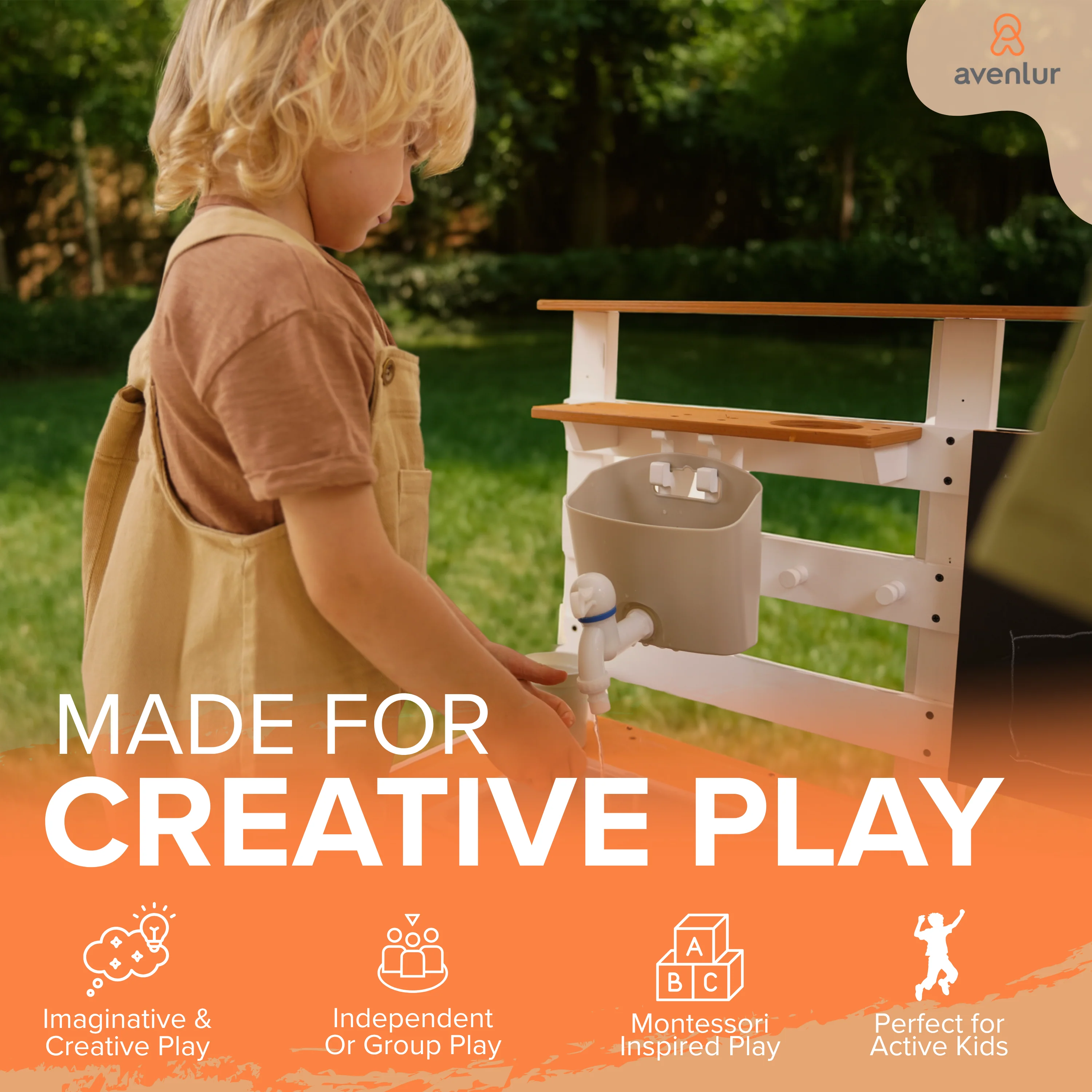 Avenlur Woodland Mud Kitchen – Montessori Outdoor Wooden Play Kitchen - Image 5