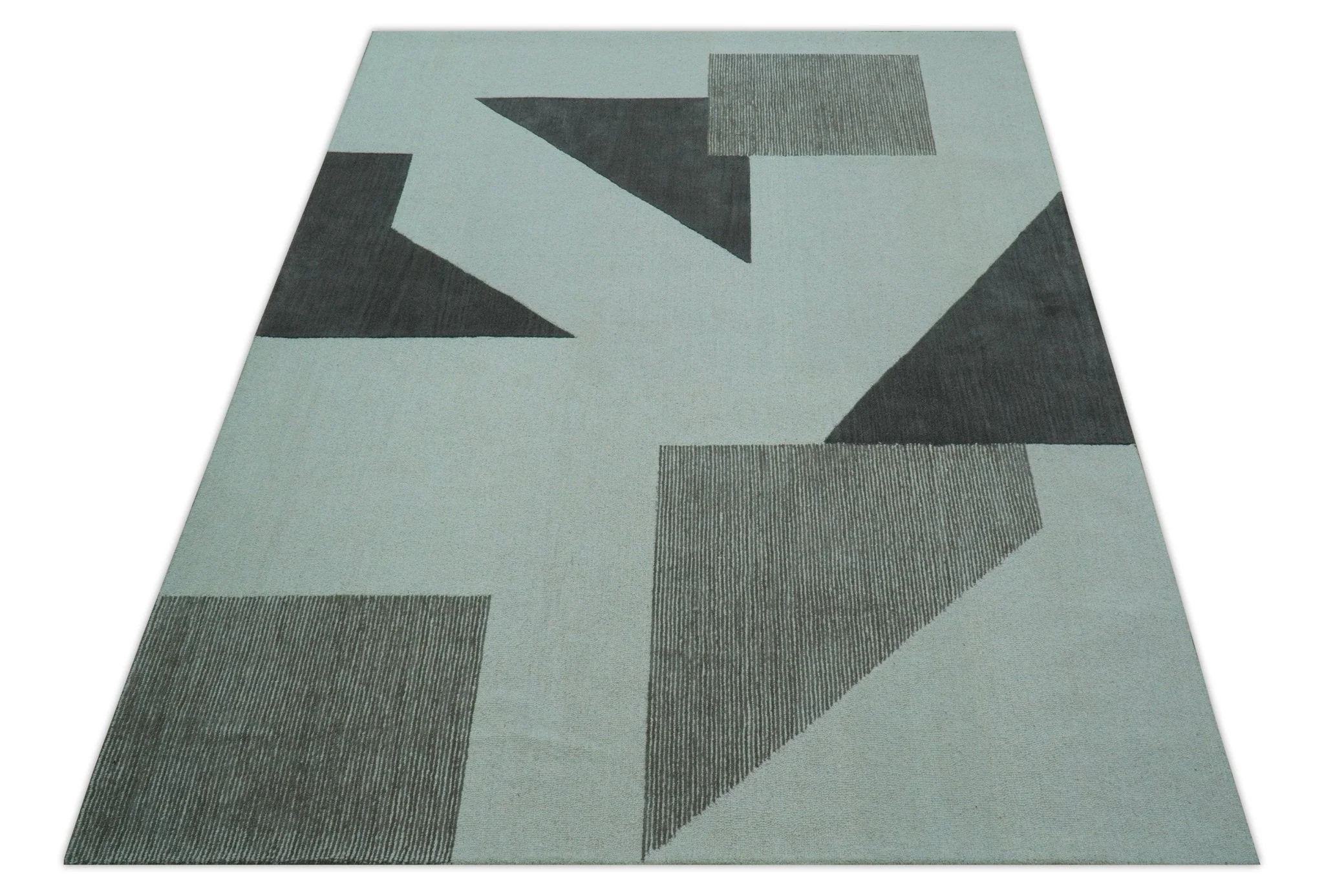 Azure Custom Made Geometrical Charcoal And Gray Hand Tufted Wool Rug - Image 10