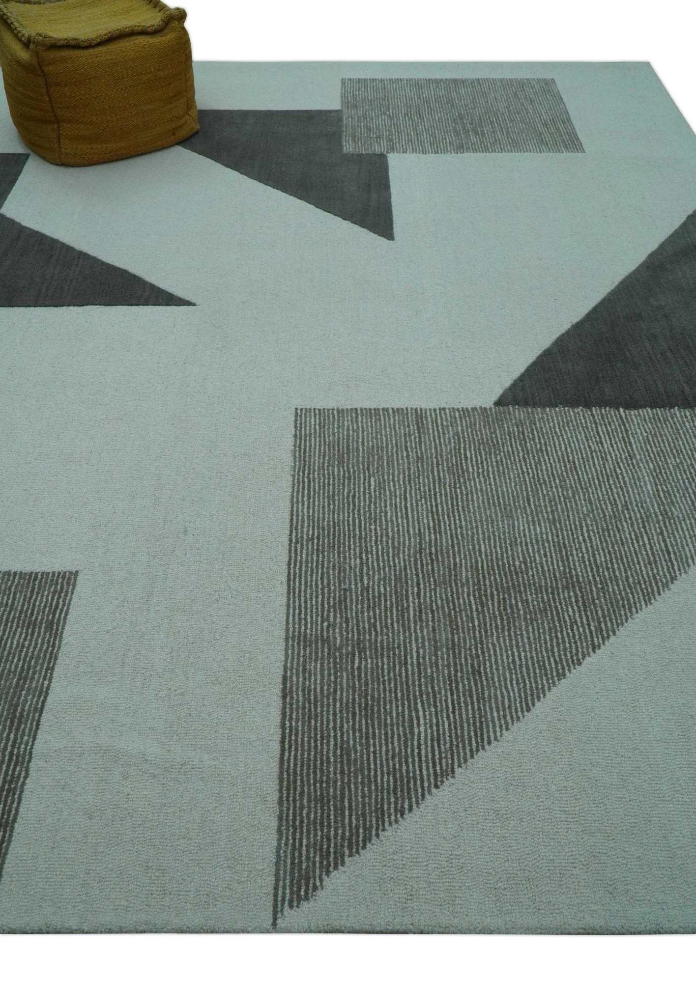 Azure Custom Made Geometrical Charcoal And Gray Hand Tufted Wool Rug - Image 9
