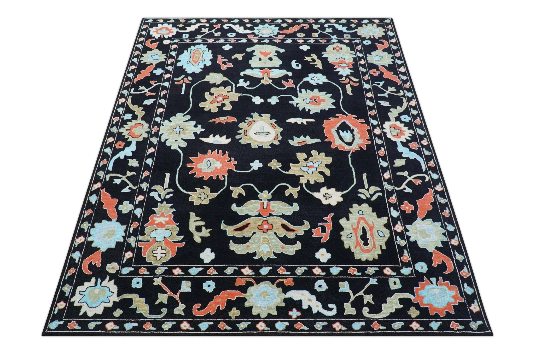 Azure Custom Made Traditional Oushak Black Hand Tufted Wool Rug - Image 10