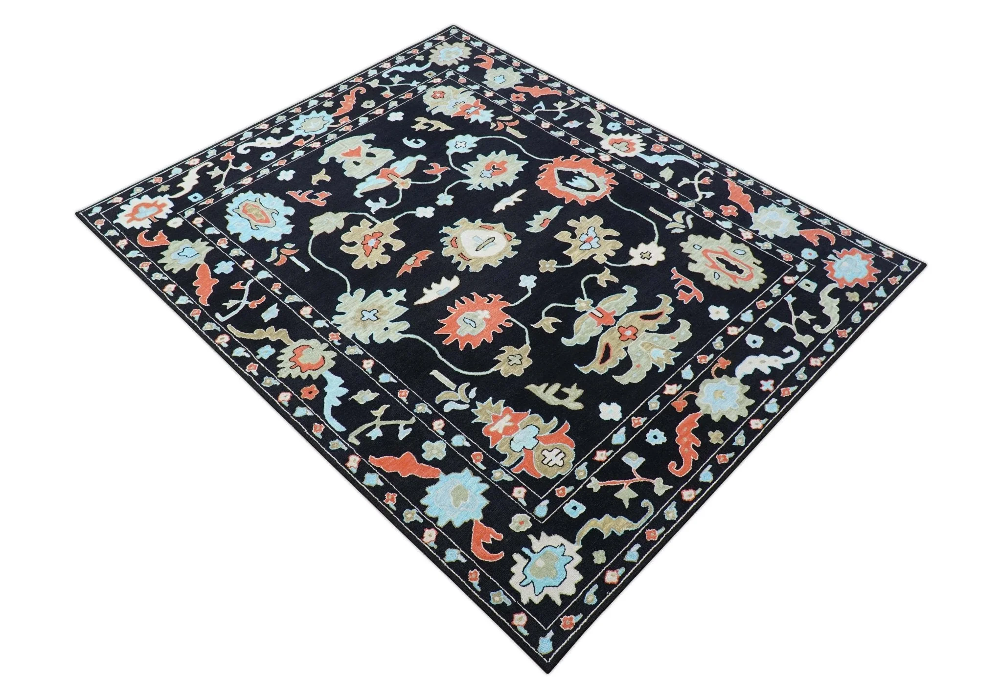 Azure Custom Made Traditional Oushak Black Hand Tufted Wool Rug - Image 11
