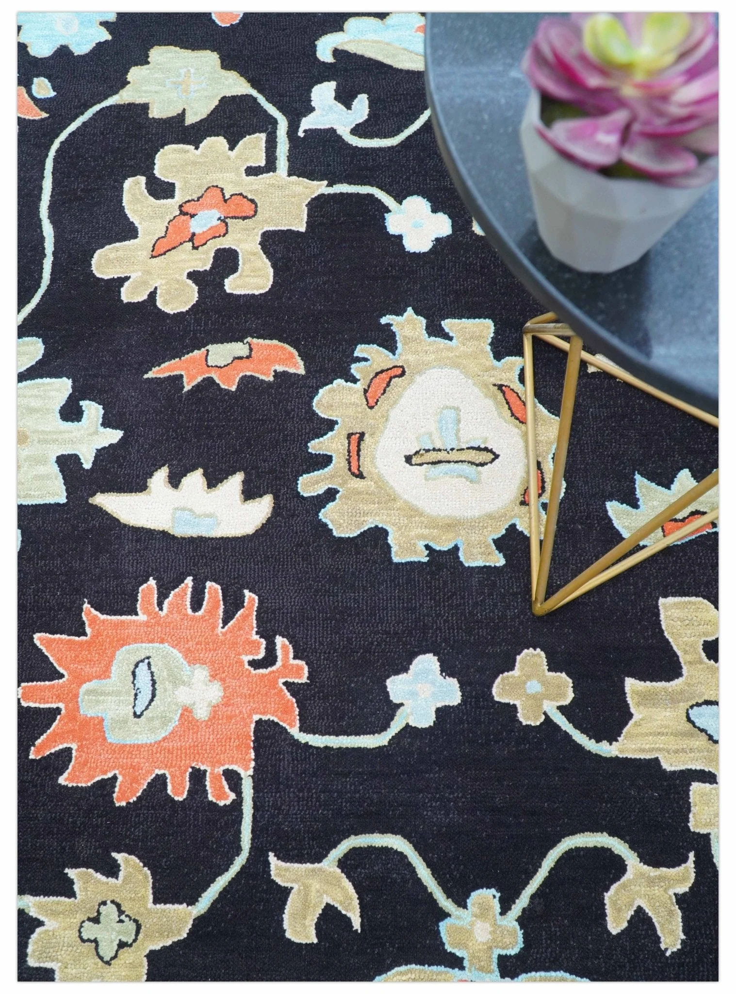 Azure Custom Made Traditional Oushak Black Hand Tufted Wool Rug - Image 3