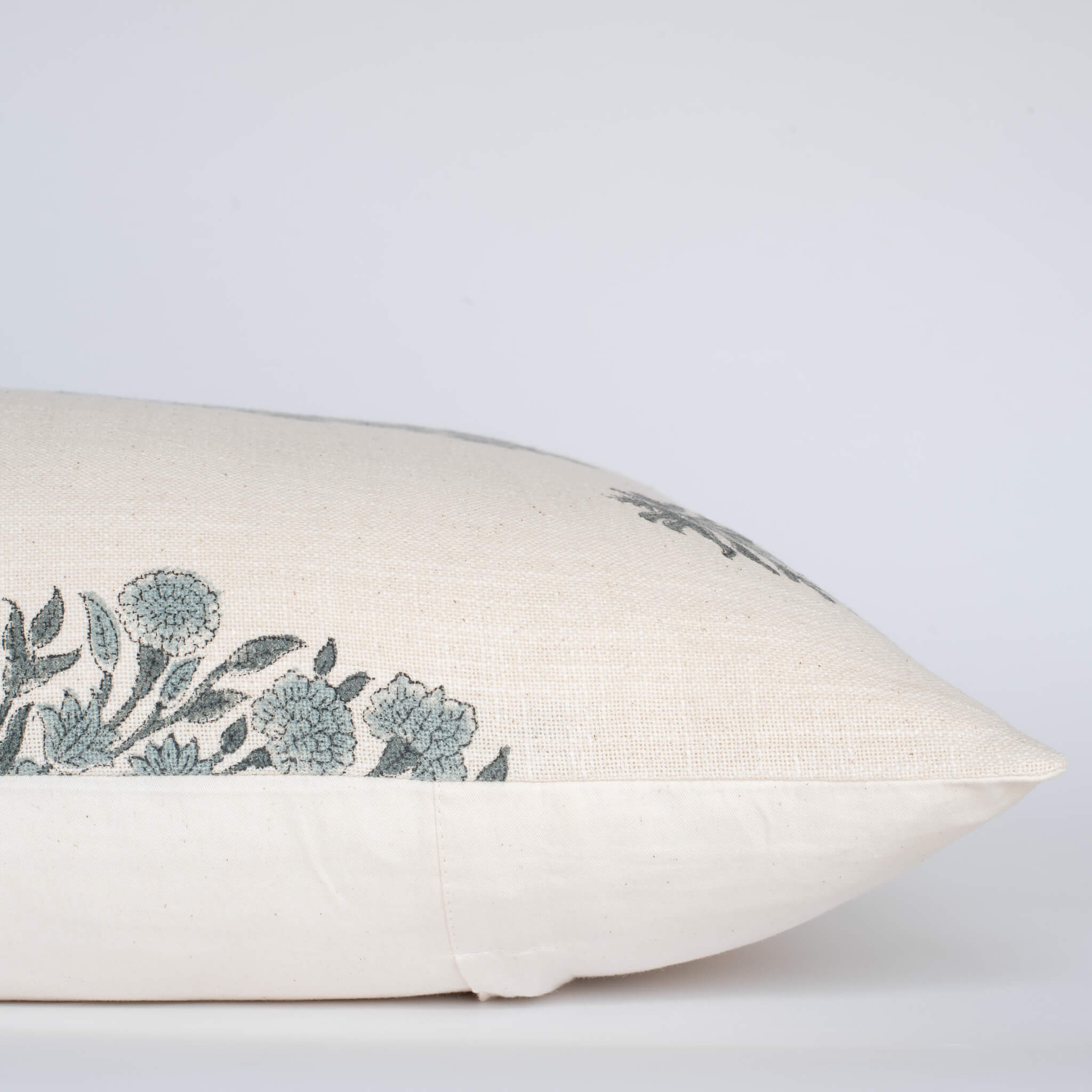 Azure Floral Block Printed Pillow Cover | Blue - Image 5