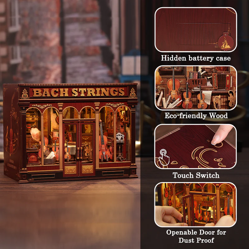 Bach Strings Dollhouse Kit - Miniature Wizardi Roombox Kit with LED Light F07M51-98-GB404 - Image 2