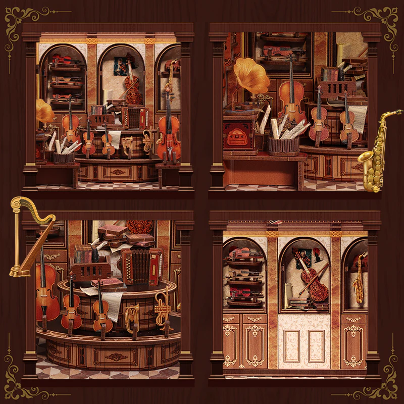 Bach Strings Dollhouse Kit - Miniature Wizardi Roombox Kit with LED Light F07M51-98-GB404 - Image 3