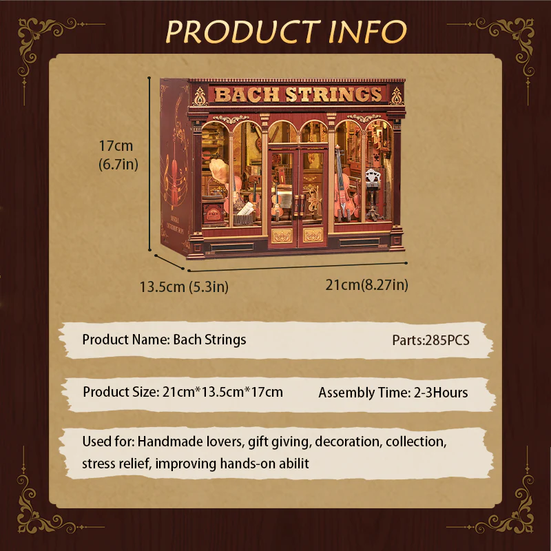 Bach Strings Dollhouse Kit - Miniature Wizardi Roombox Kit with LED Light F07M51-98-GB404 - Image 5