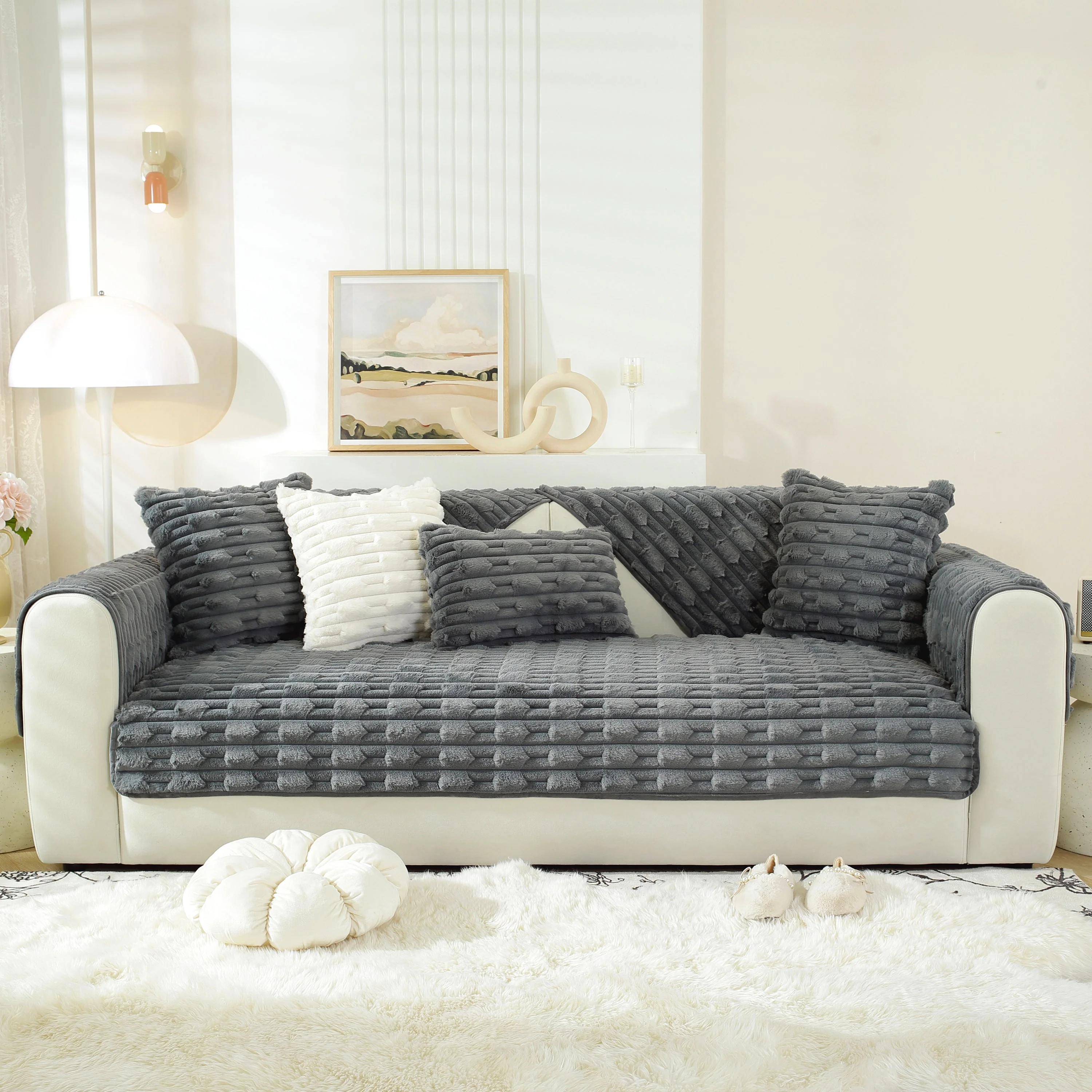 Bamboo-Style Sofa Towel, Faux Rabbit Fur Thickened Non-slip Seat Cushion Covers - Image 10