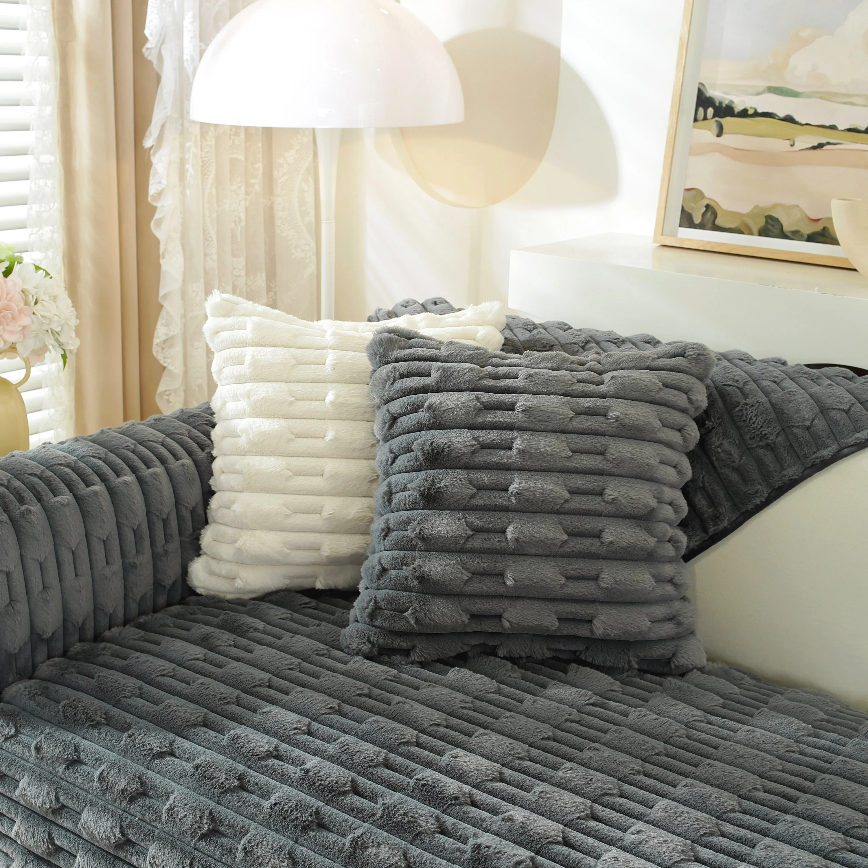 Bamboo-Style Sofa Towel, Faux Rabbit Fur Thickened Non-slip Seat Cushion Covers - Image 18