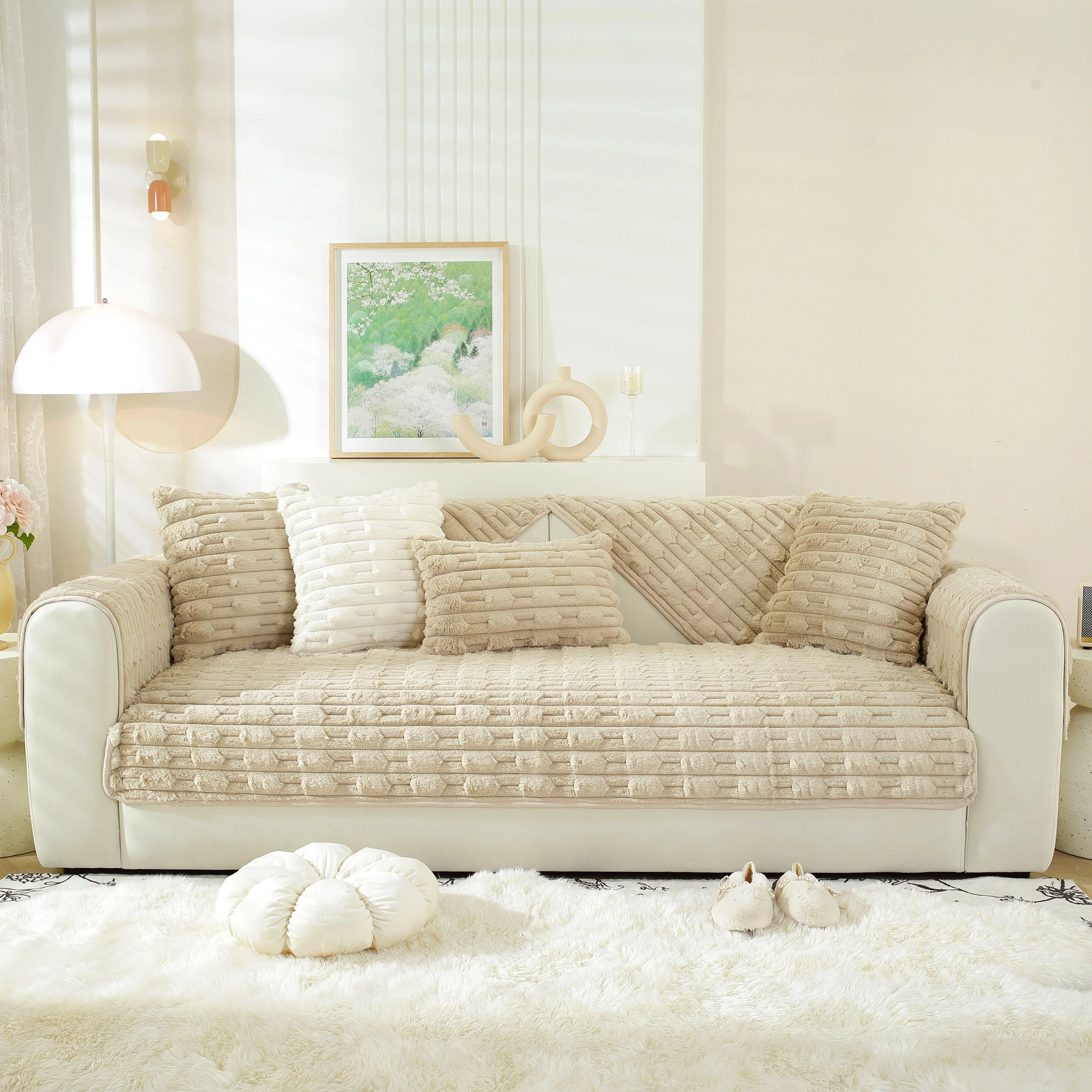 Bamboo-Style Sofa Towel, Faux Rabbit Fur Thickened Non-slip Seat Cushion Covers - Image 24