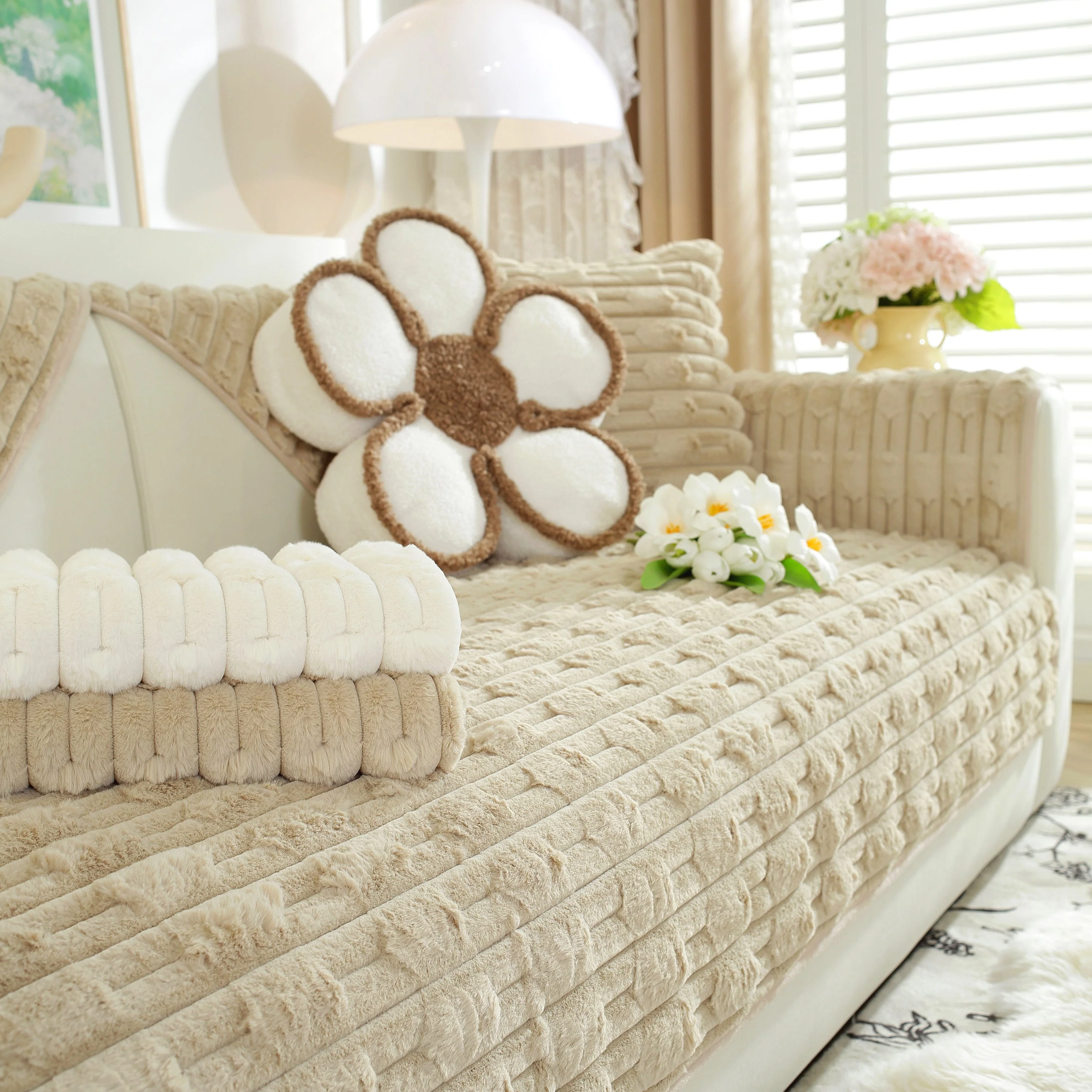 Bamboo-Style Sofa Towel, Faux Rabbit Fur Thickened Non-slip Seat Cushion Covers - Image 31
