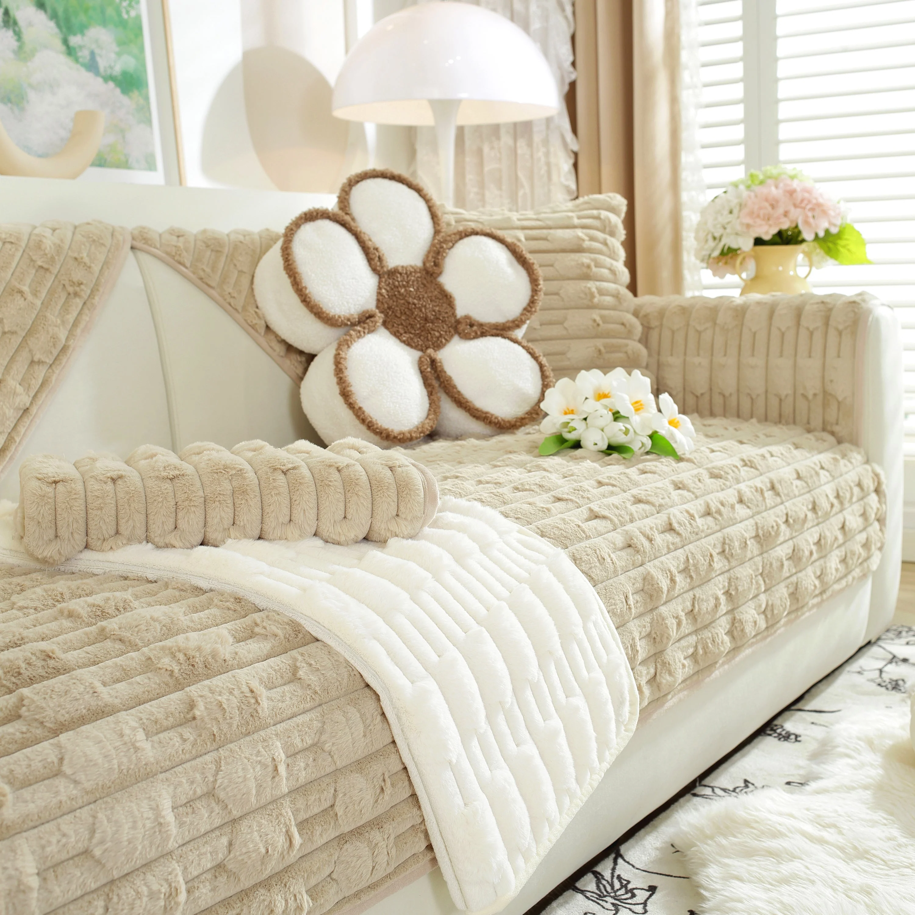Bamboo-Style Sofa Towel, Faux Rabbit Fur Thickened Non-slip Seat Cushion Covers - Image 32