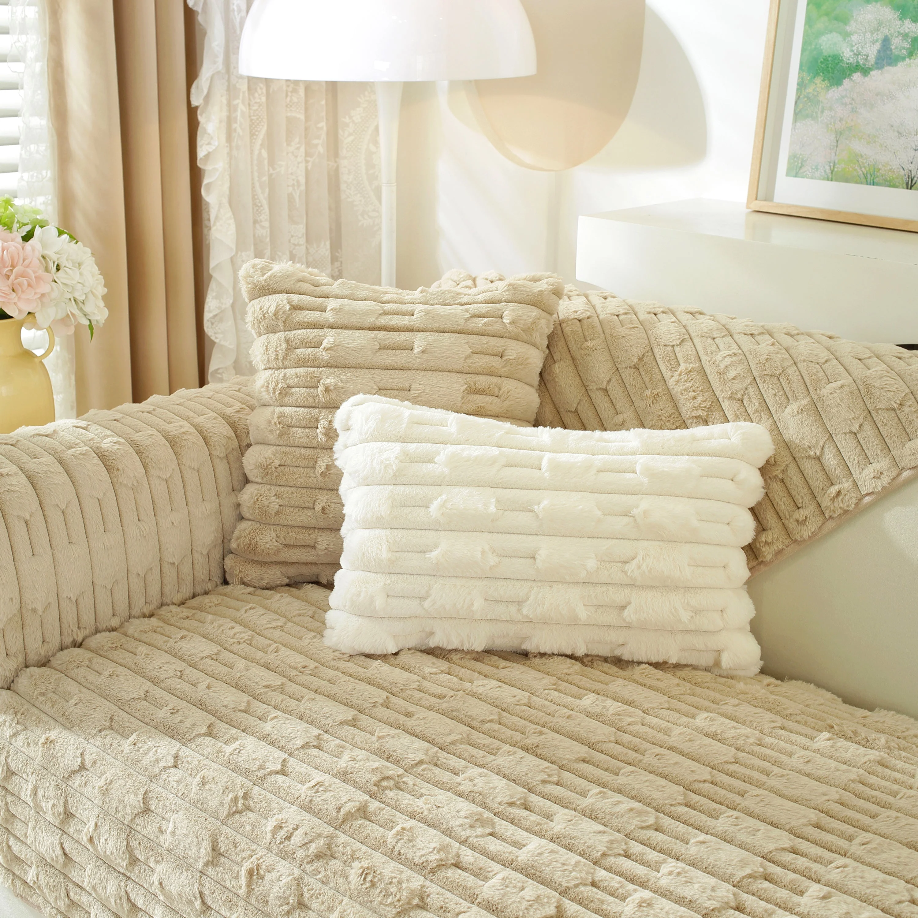 Bamboo-Style Sofa Towel, Faux Rabbit Fur Thickened Non-slip Seat Cushion Covers - Image 34