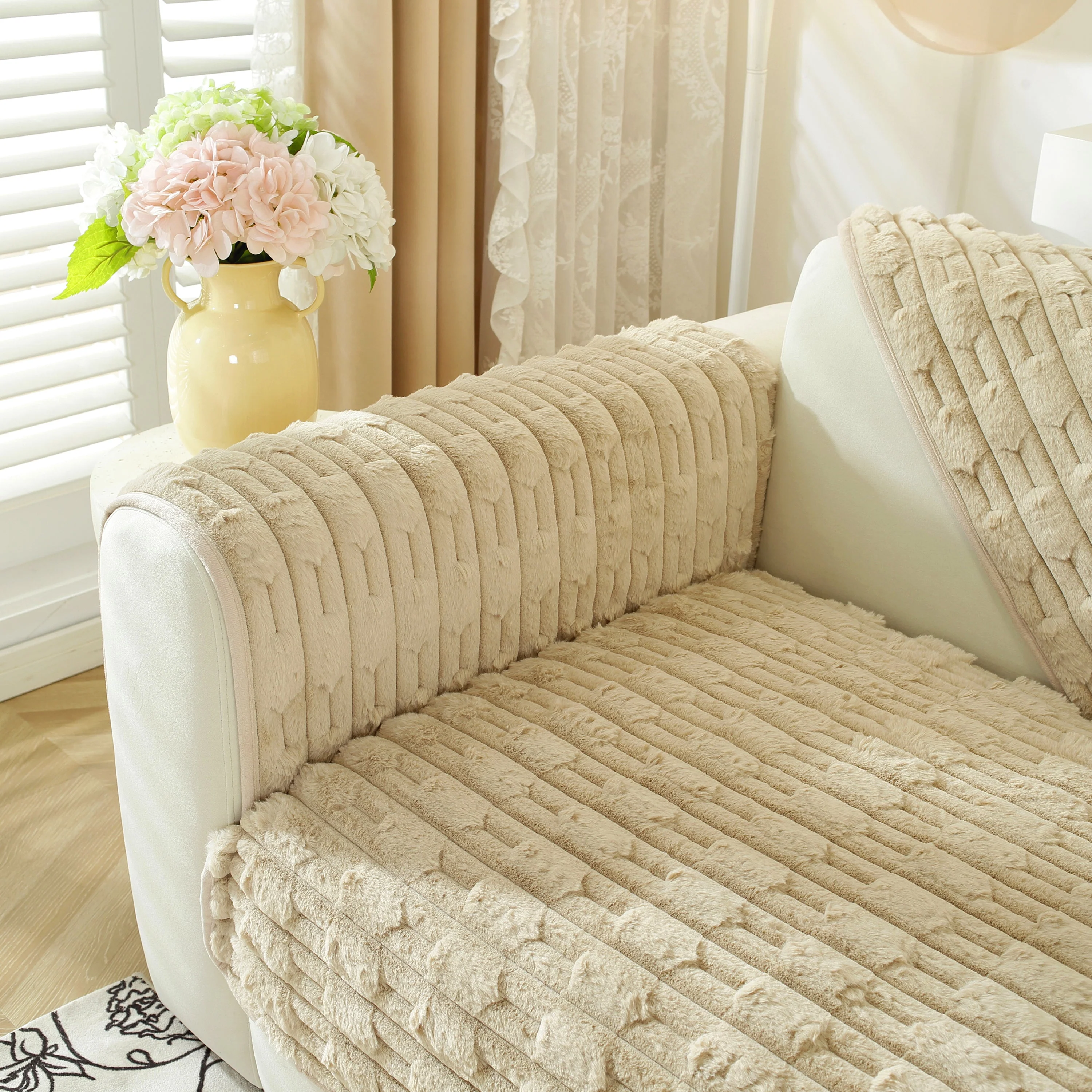 Bamboo-Style Sofa Towel, Faux Rabbit Fur Thickened Non-slip Seat Cushion Covers - Image 36