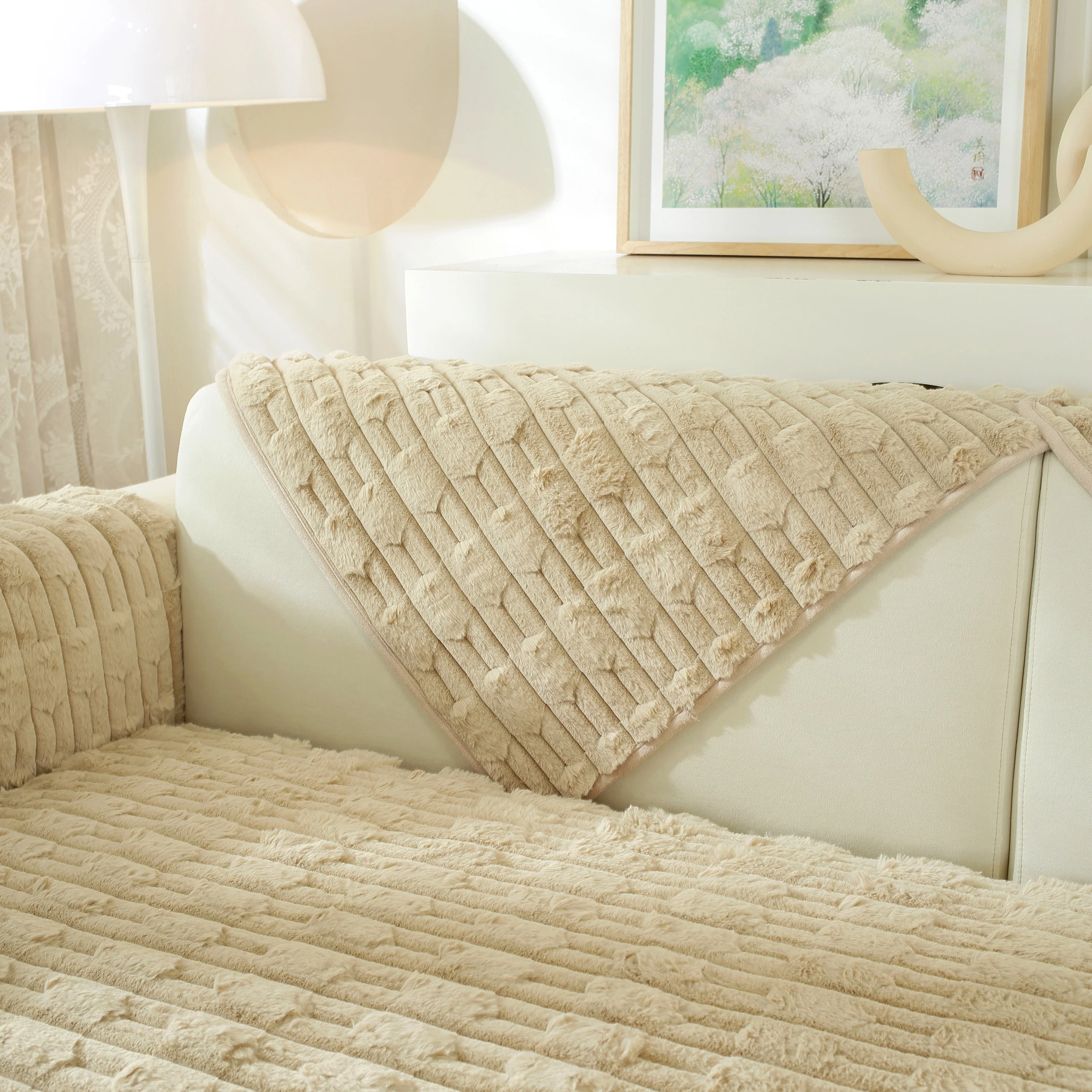 Bamboo-Style Sofa Towel, Faux Rabbit Fur Thickened Non-slip Seat Cushion Covers - Image 37