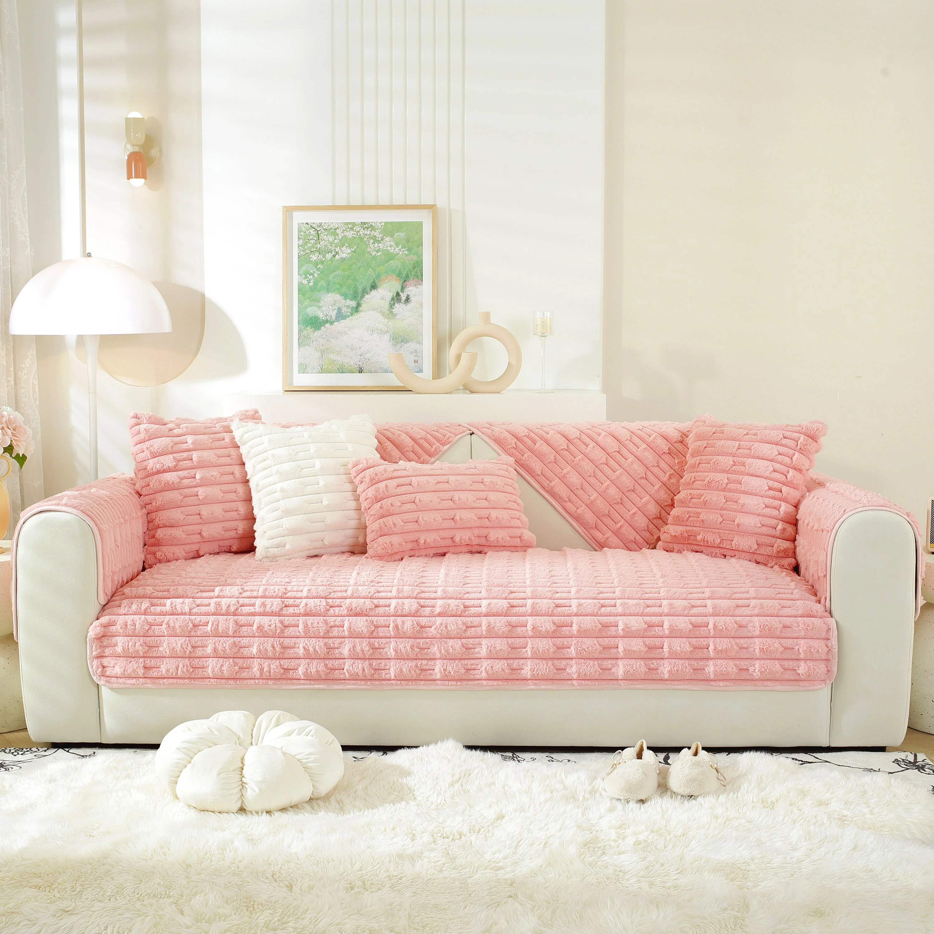Bamboo-Style Sofa Towel, Faux Rabbit Fur Thickened Non-slip Seat Cushion Covers - Image 41