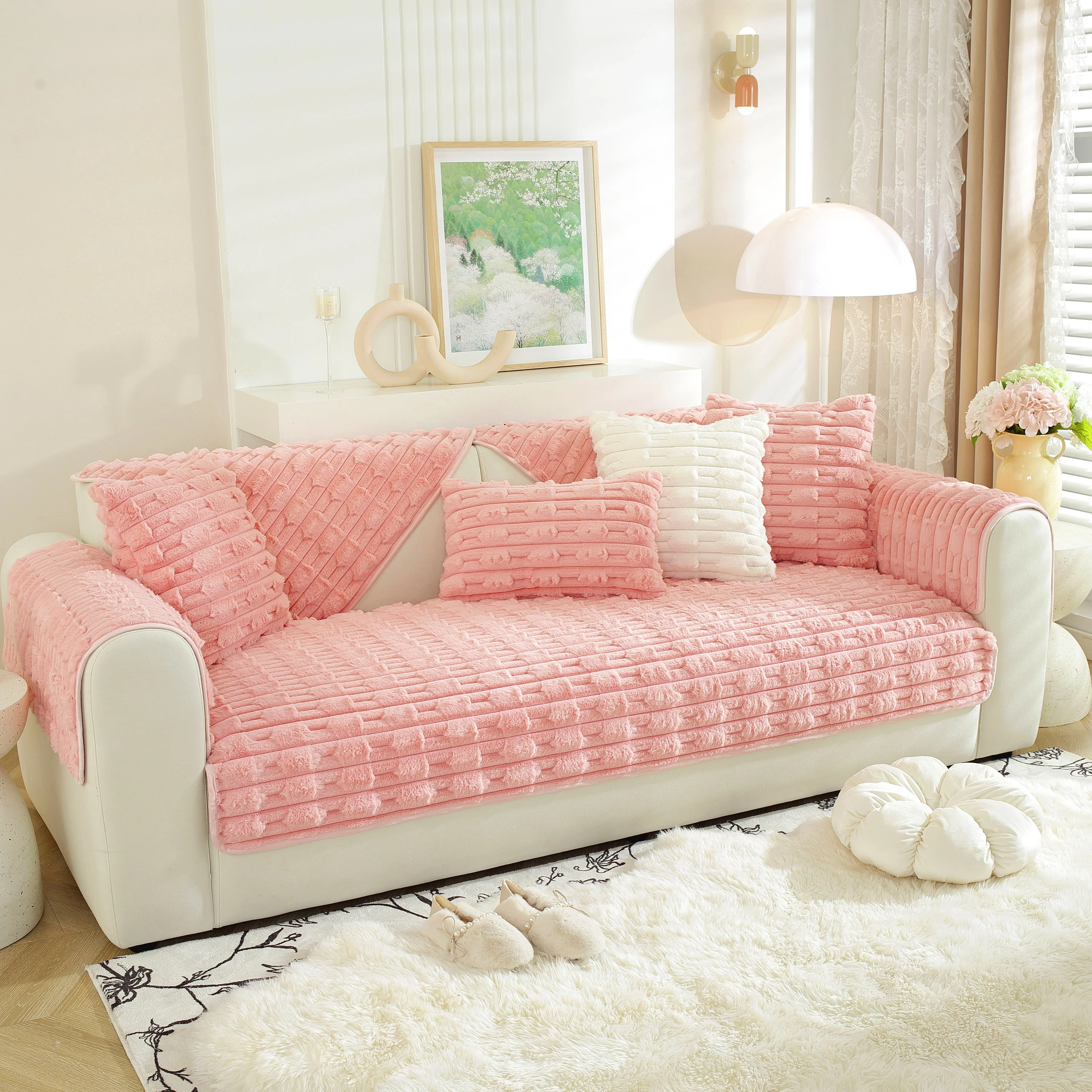 Bamboo-Style Sofa Towel, Faux Rabbit Fur Thickened Non-slip Seat Cushion Covers - Image 42