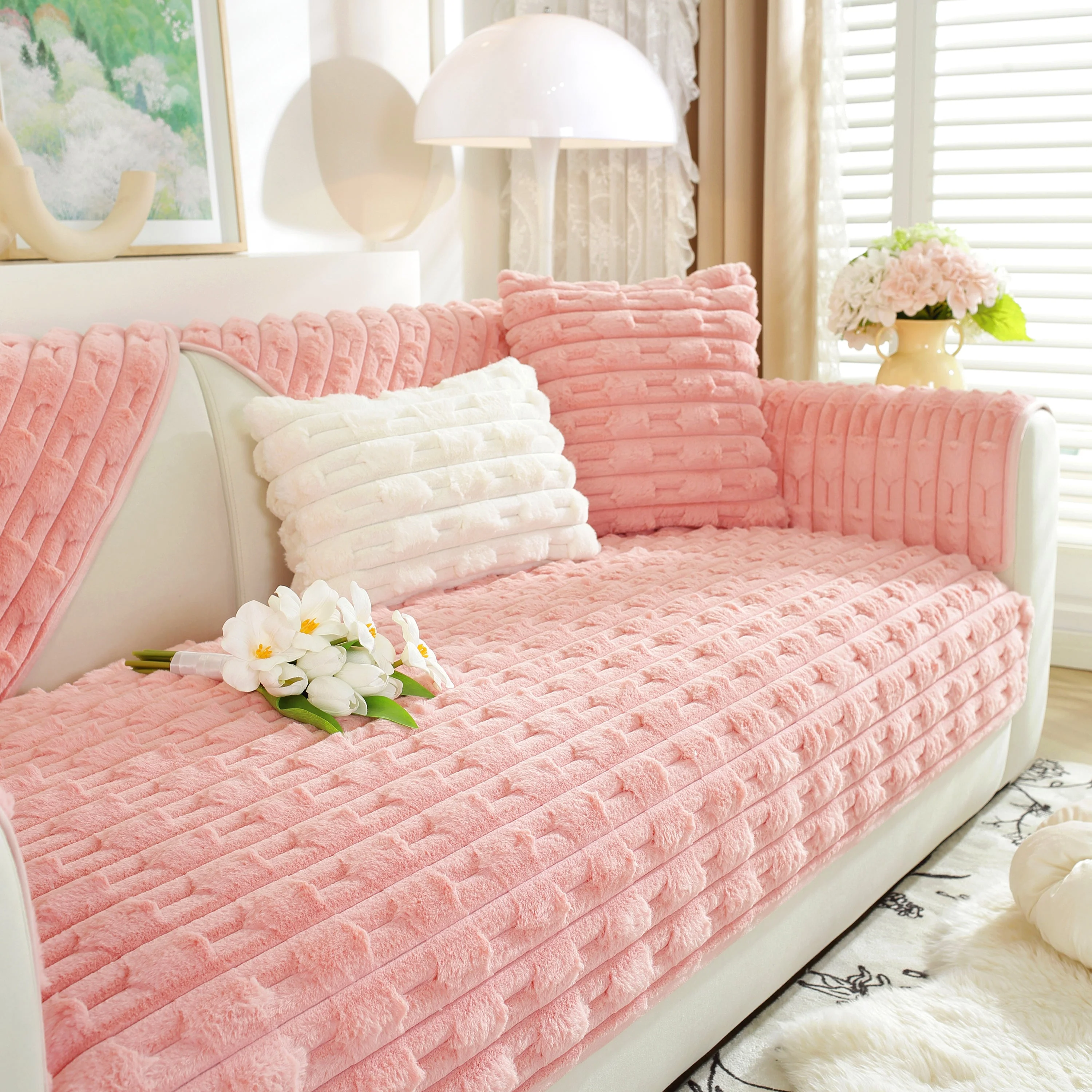Bamboo-Style Sofa Towel, Faux Rabbit Fur Thickened Non-slip Seat Cushion Covers - Image 47