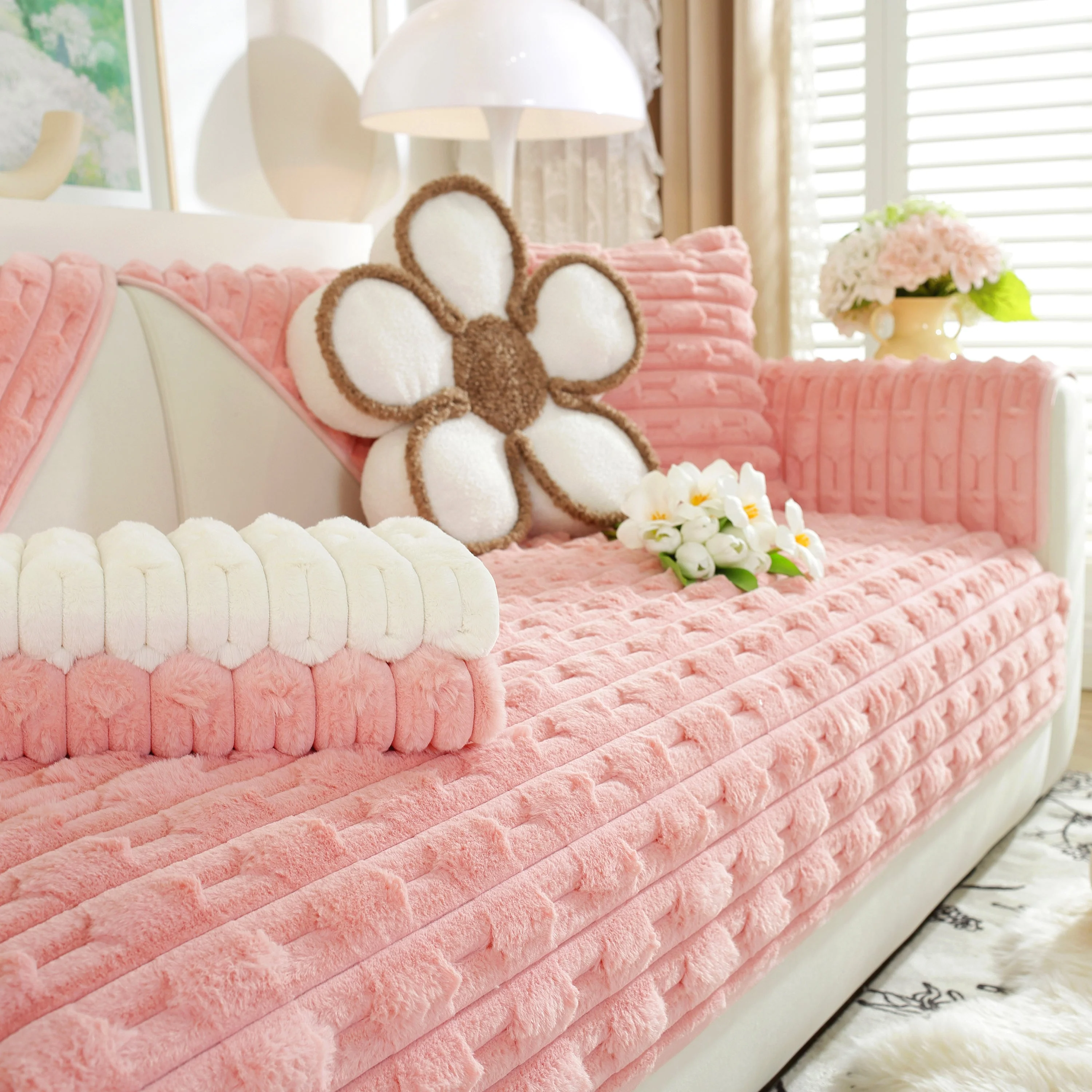 Bamboo-Style Sofa Towel, Faux Rabbit Fur Thickened Non-slip Seat Cushion Covers - Image 48