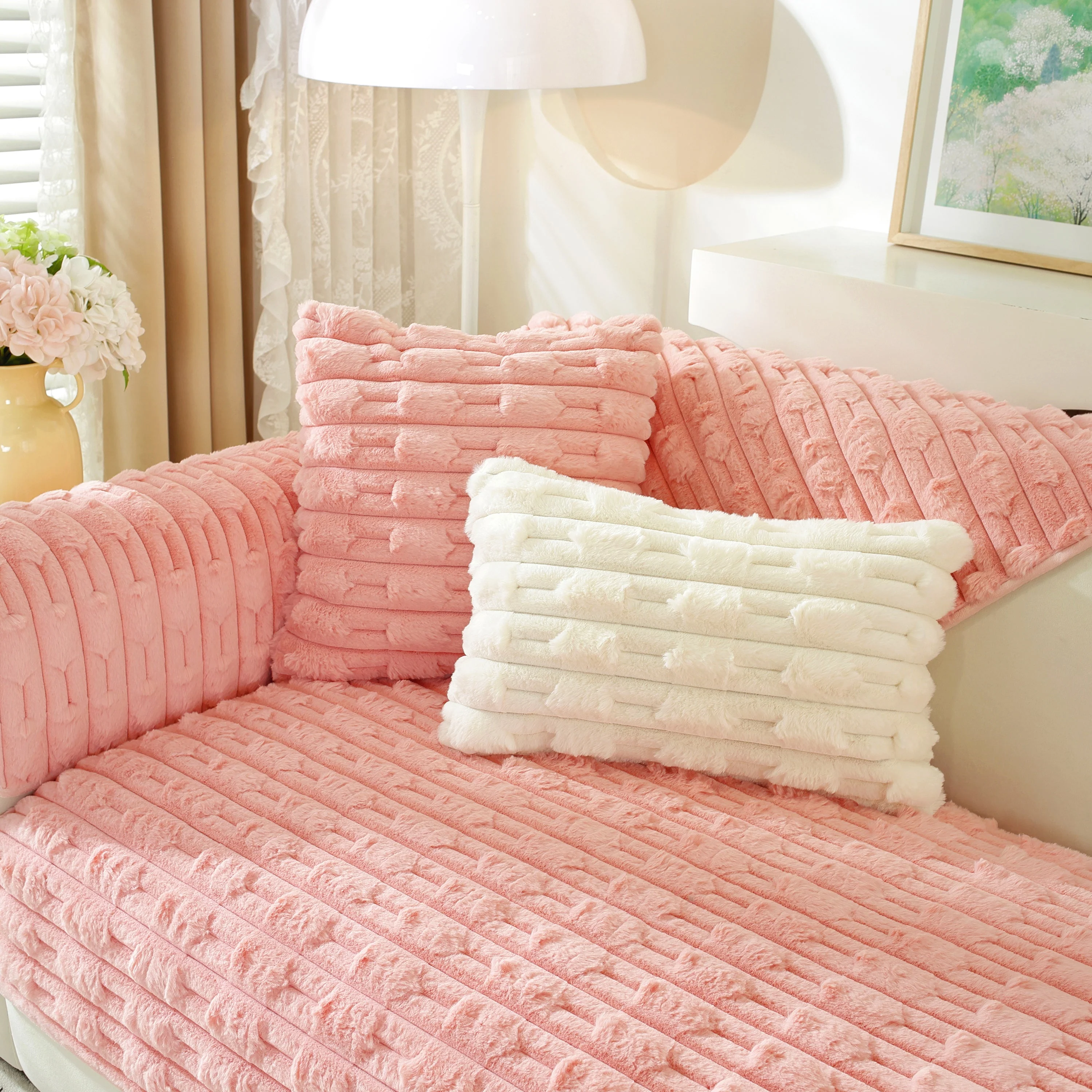 Bamboo-Style Sofa Towel, Faux Rabbit Fur Thickened Non-slip Seat Cushion Covers - Image 51