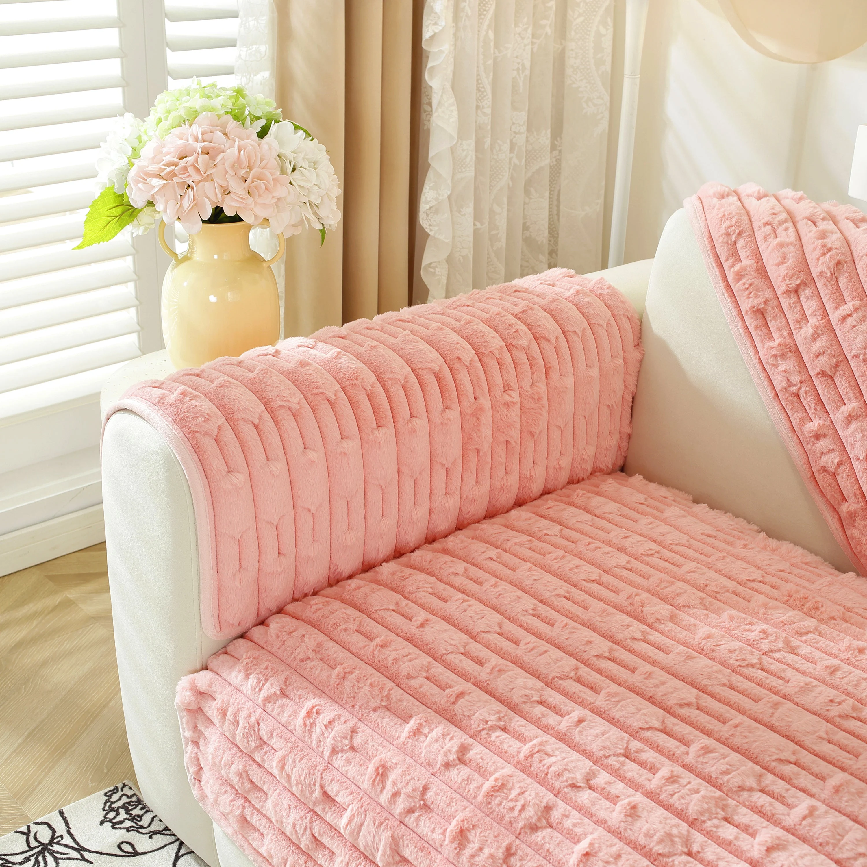 Bamboo-Style Sofa Towel, Faux Rabbit Fur Thickened Non-slip Seat Cushion Covers - Image 52