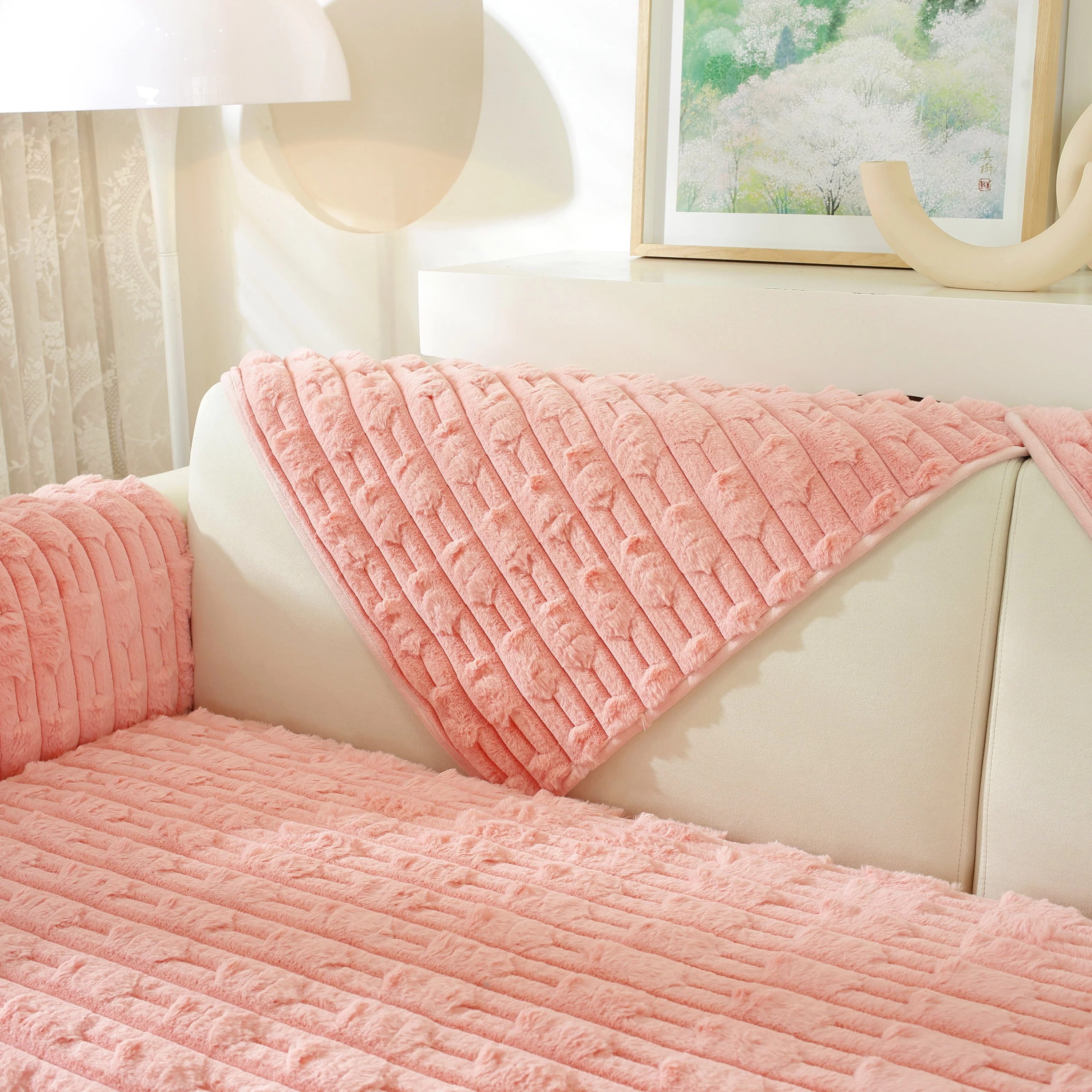 Bamboo-Style Sofa Towel, Faux Rabbit Fur Thickened Non-slip Seat Cushion Covers - Image 53