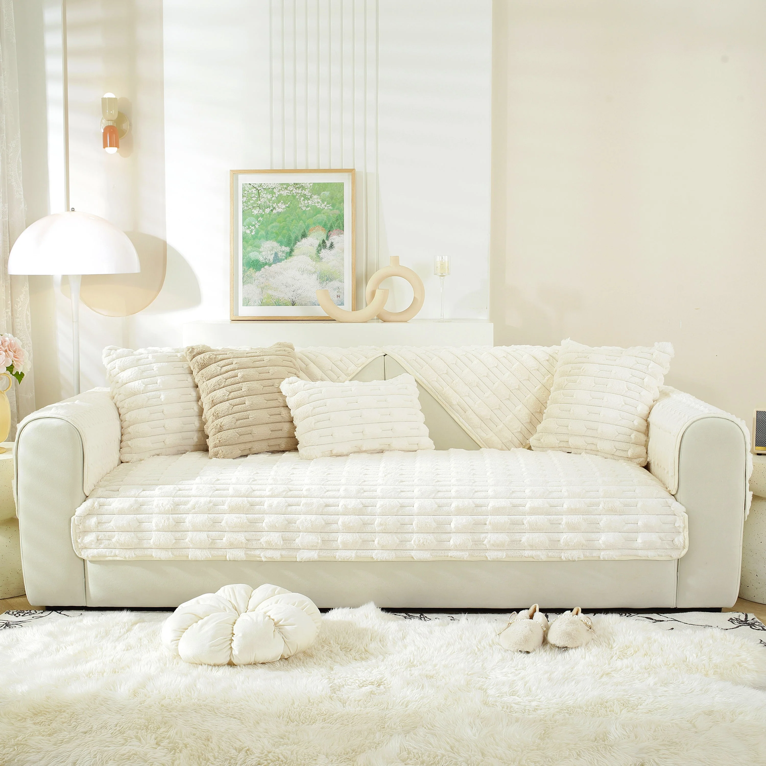 Bamboo-Style Sofa Towel, Faux Rabbit Fur Thickened Non-slip Seat Cushion Covers - Image 57