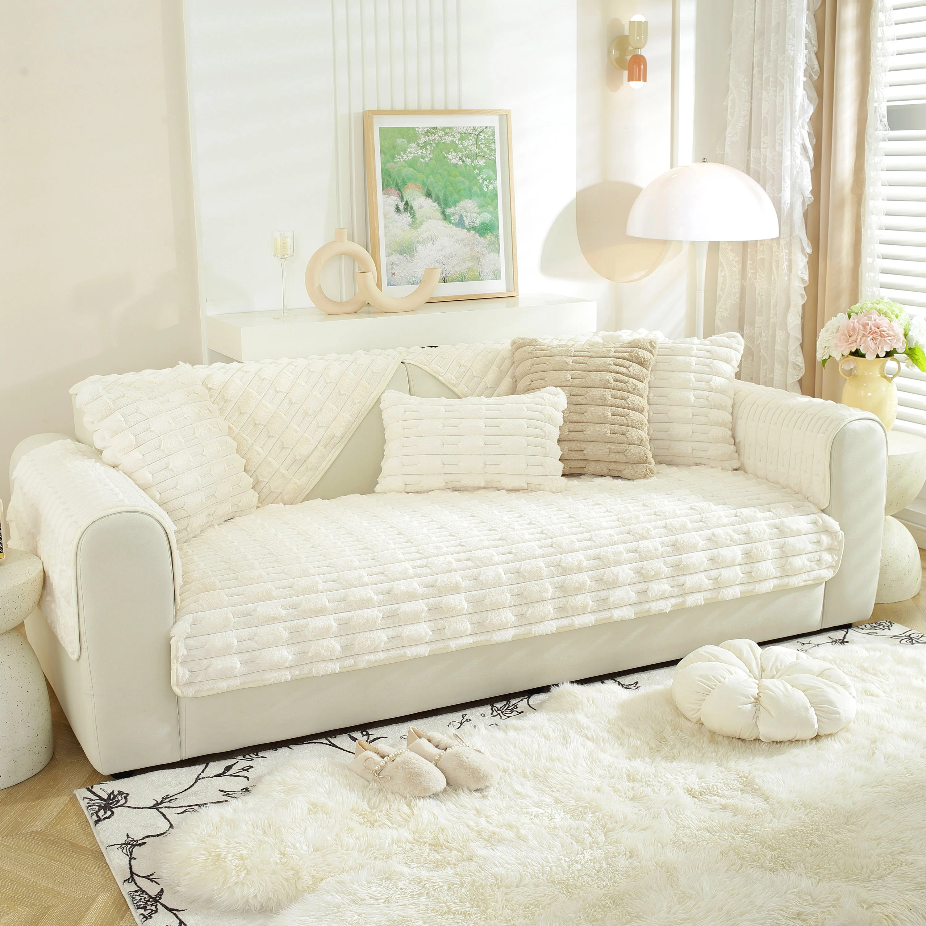 Bamboo-Style Sofa Towel, Faux Rabbit Fur Thickened Non-slip Seat Cushion Covers - Image 58