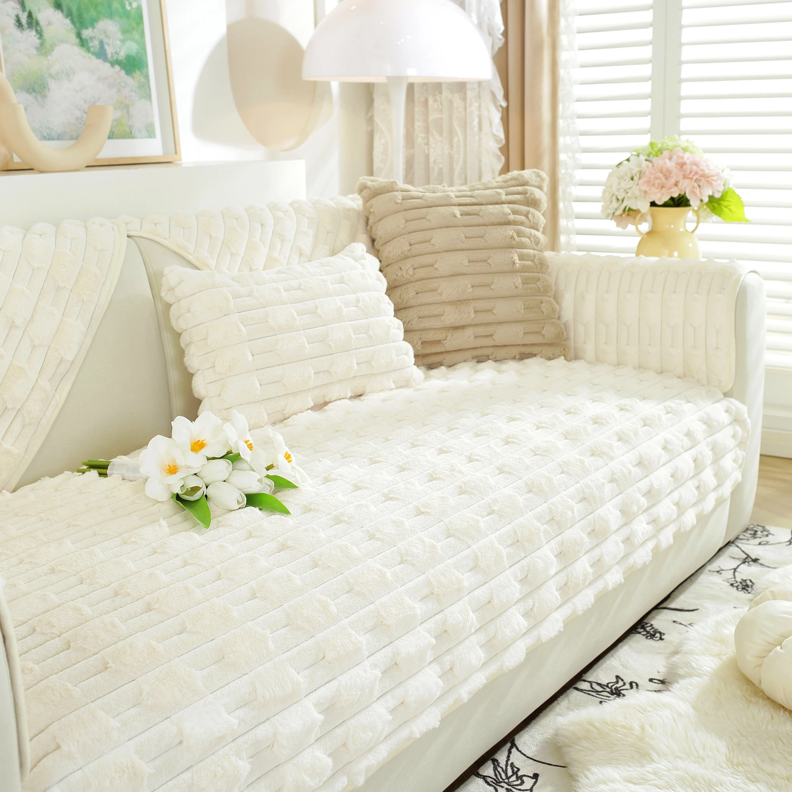 Bamboo-Style Sofa Towel, Faux Rabbit Fur Thickened Non-slip Seat Cushion Covers - Image 63
