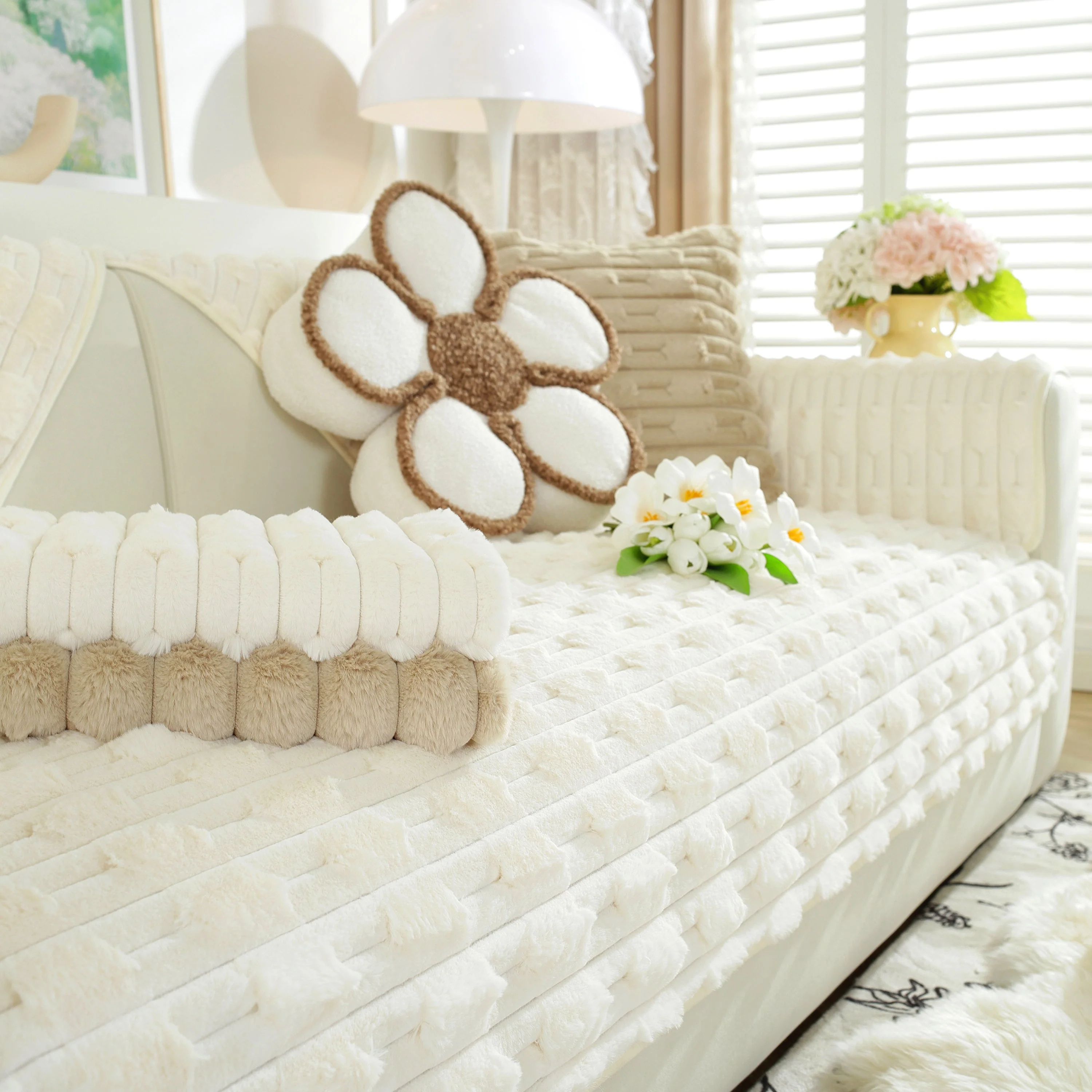 Bamboo-Style Sofa Towel, Faux Rabbit Fur Thickened Non-slip Seat Cushion Covers - Image 64