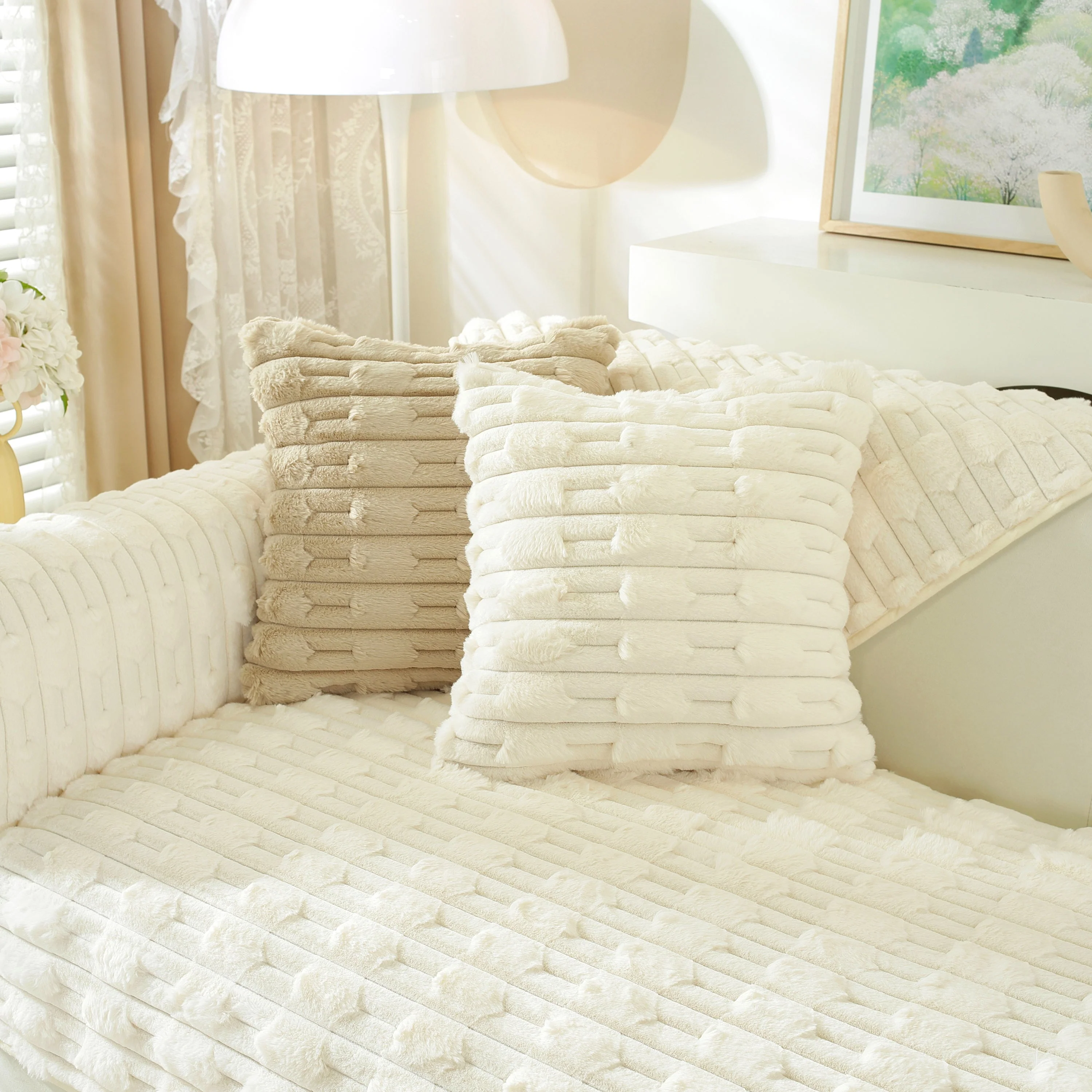 Bamboo-Style Sofa Towel, Faux Rabbit Fur Thickened Non-slip Seat Cushion Covers - Image 67