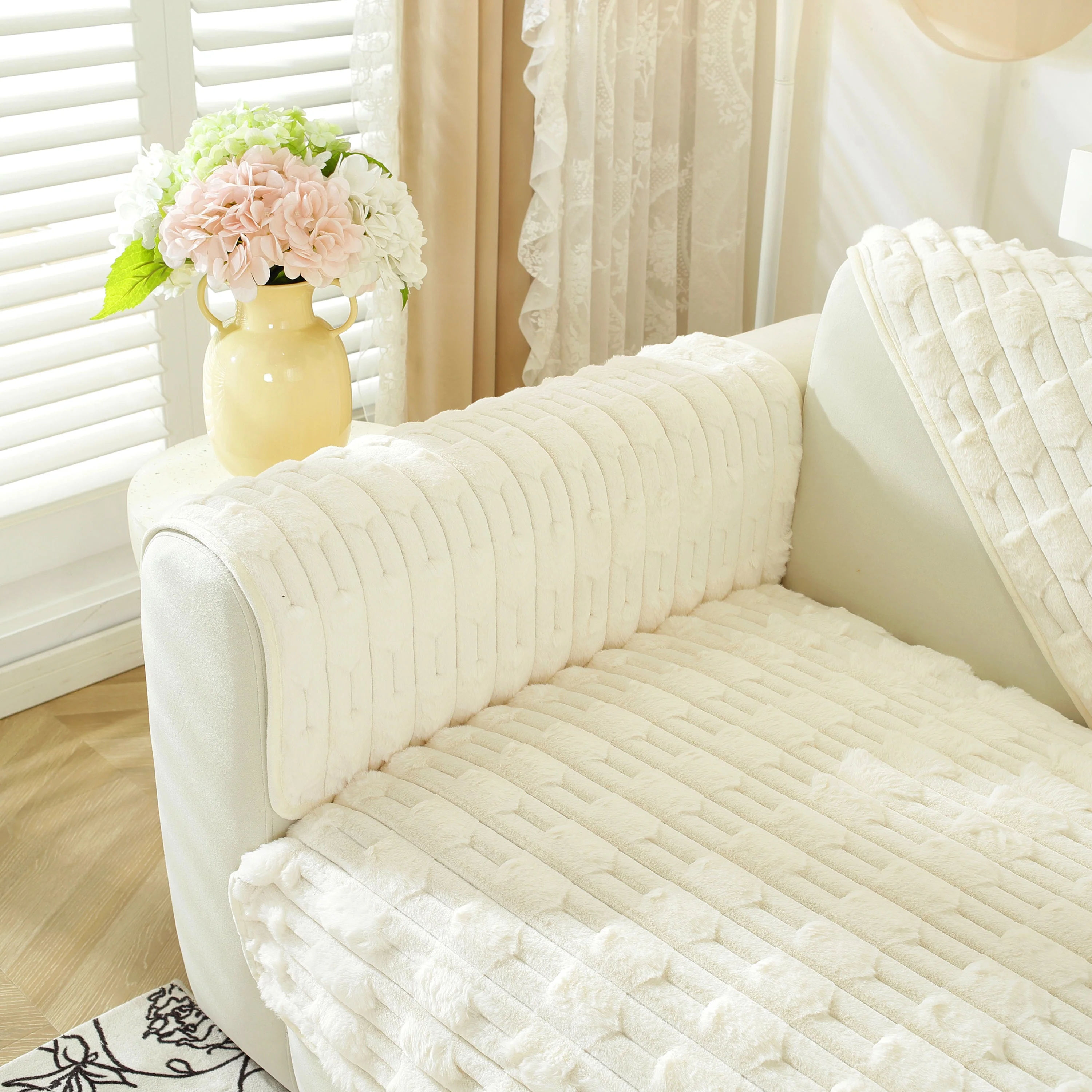 Bamboo-Style Sofa Towel, Faux Rabbit Fur Thickened Non-slip Seat Cushion Covers - Image 68