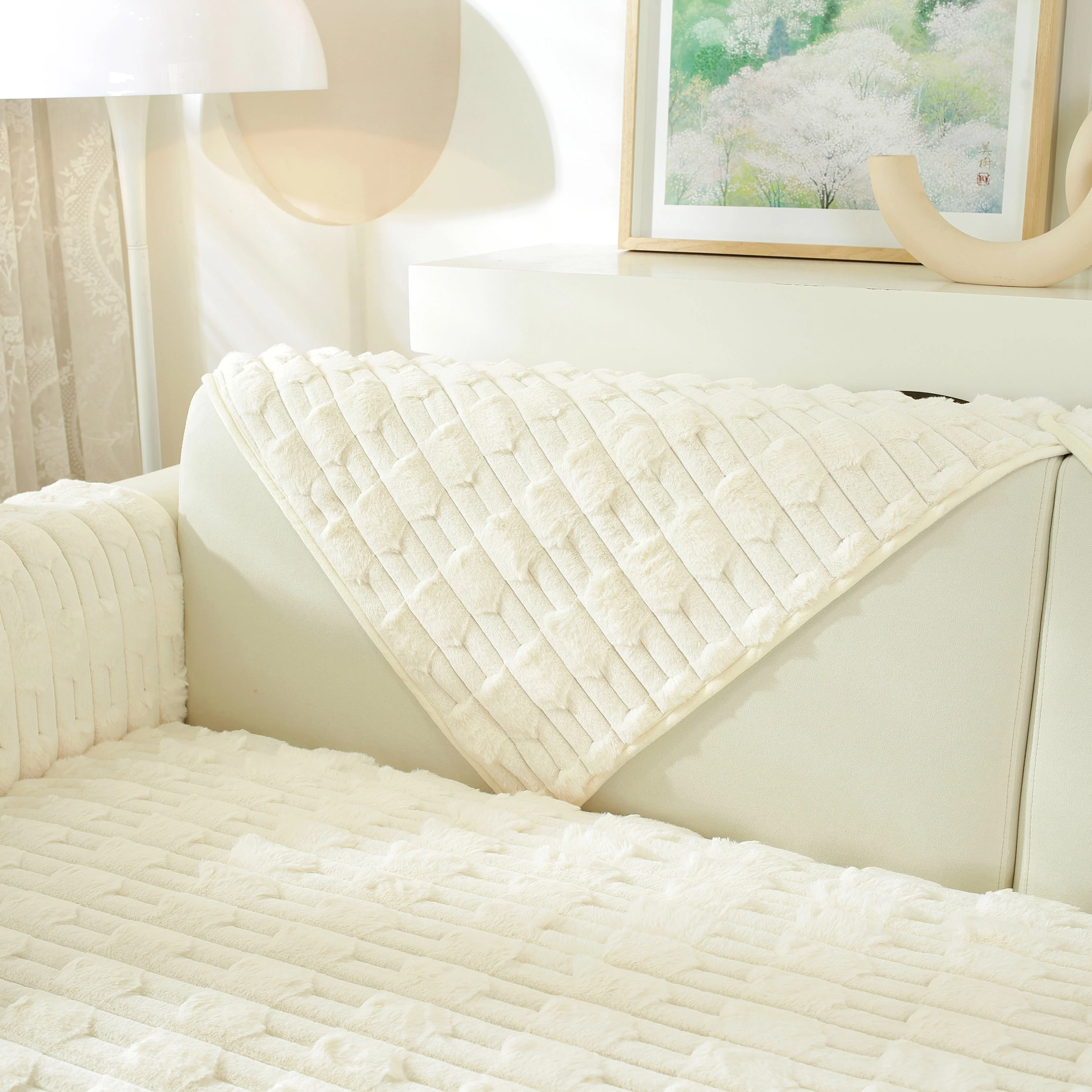 Bamboo-Style Sofa Towel, Faux Rabbit Fur Thickened Non-slip Seat Cushion Covers - Image 69