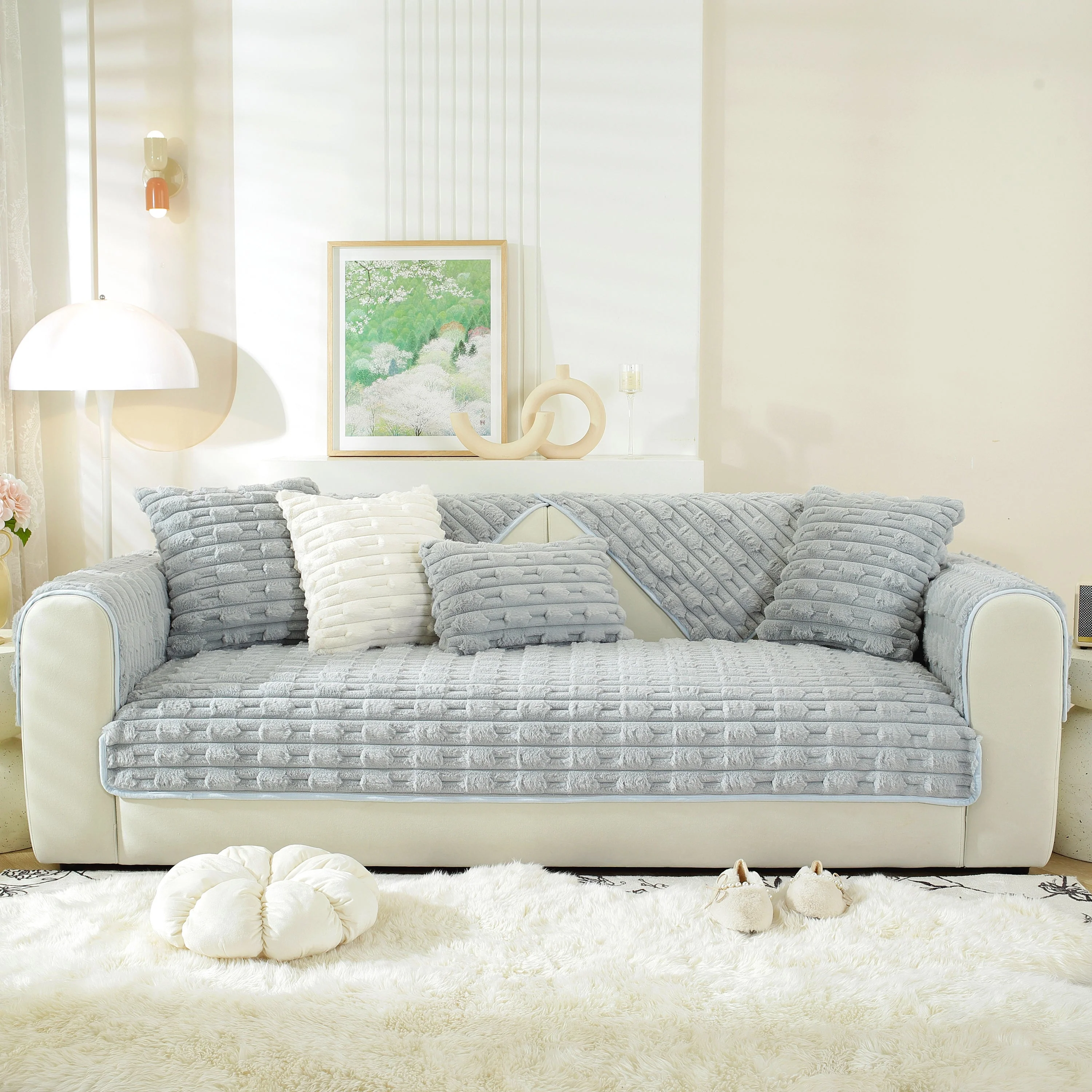 Bamboo-Style Sofa Towel, Faux Rabbit Fur Thickened Non-slip Seat Cushion Covers - Image 73