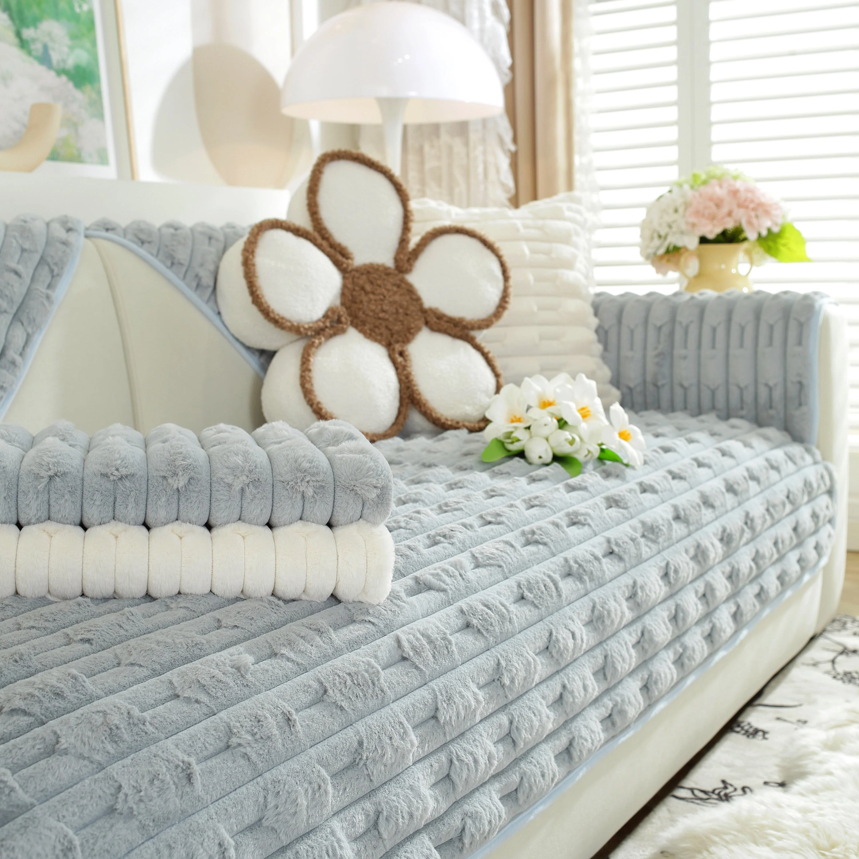 Bamboo-Style Sofa Towel, Faux Rabbit Fur Thickened Non-slip Seat Cushion Covers - Image 80