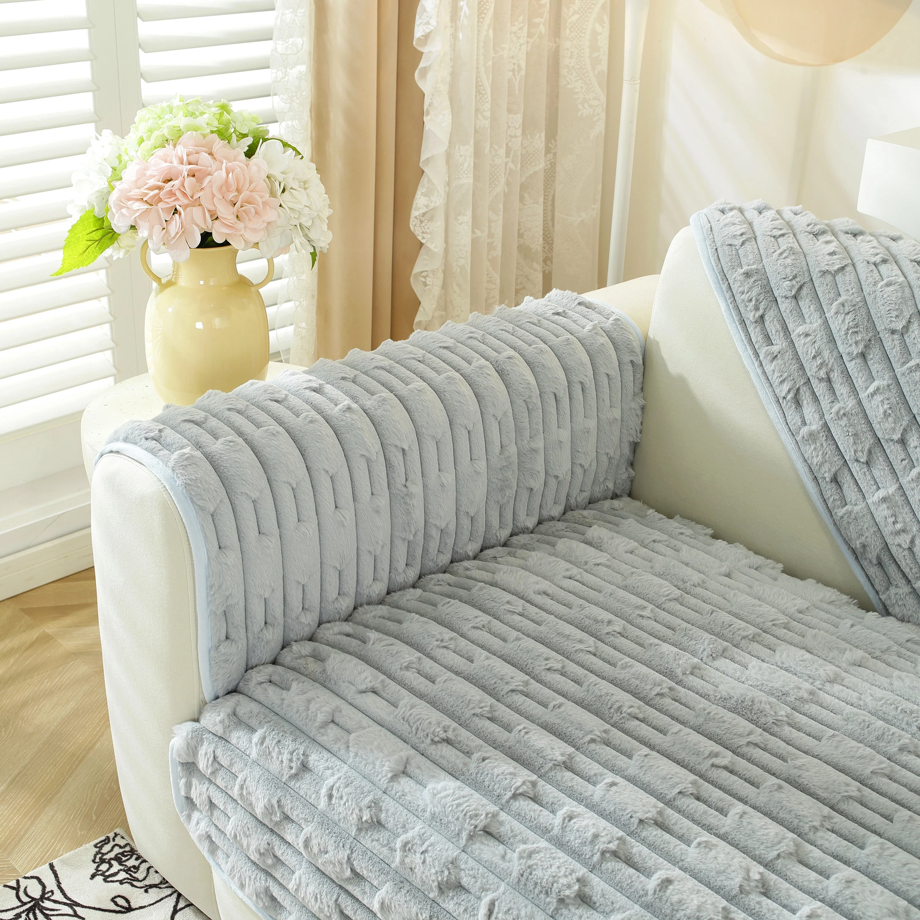 Bamboo-Style Sofa Towel, Faux Rabbit Fur Thickened Non-slip Seat Cushion Covers - Image 84