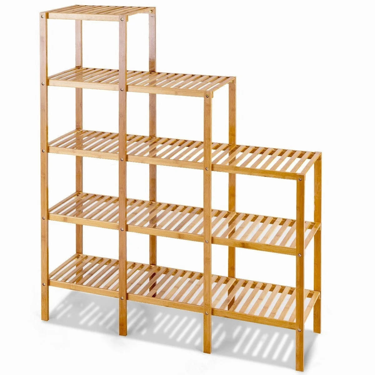 Bamboo Wood 5-Tier Versatile Bookcase Plant Stand Storage Rack - Image 4