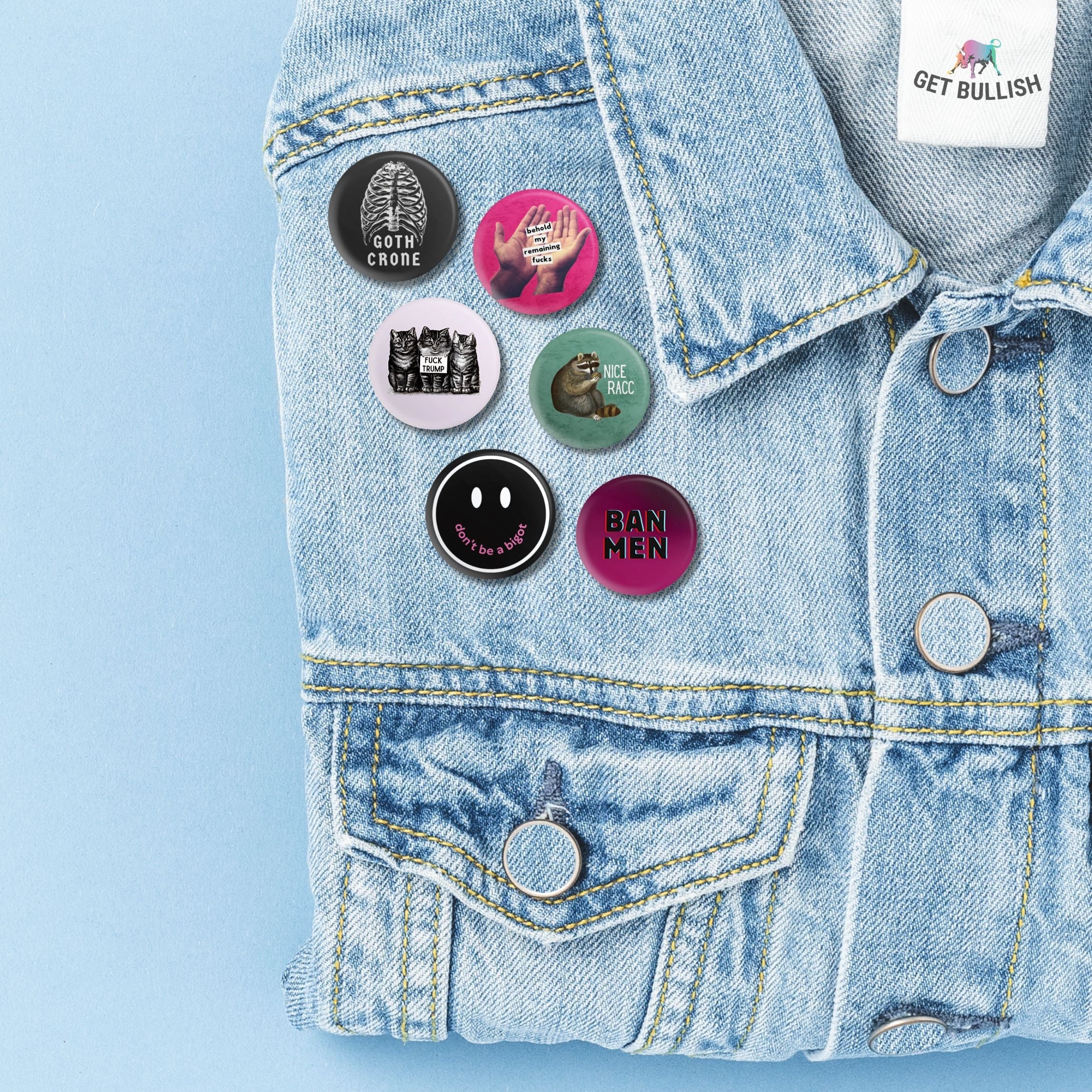 BAN MEN 1.25" Button Pin in Pink and Black | Feminist Pinback Button Badge - Image 4