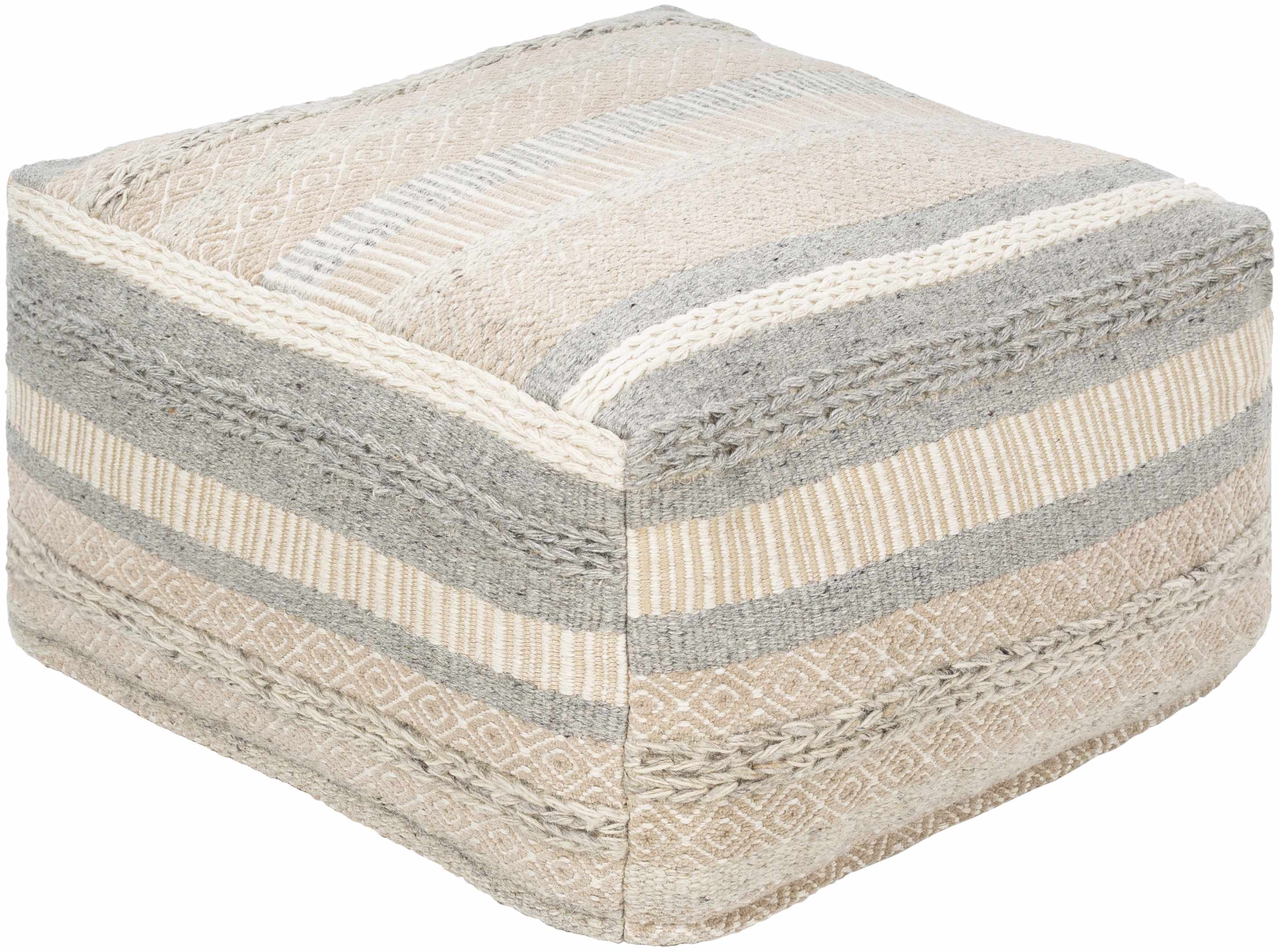 Bancroft Ivory Handwoven Textured Pouf - Image 2