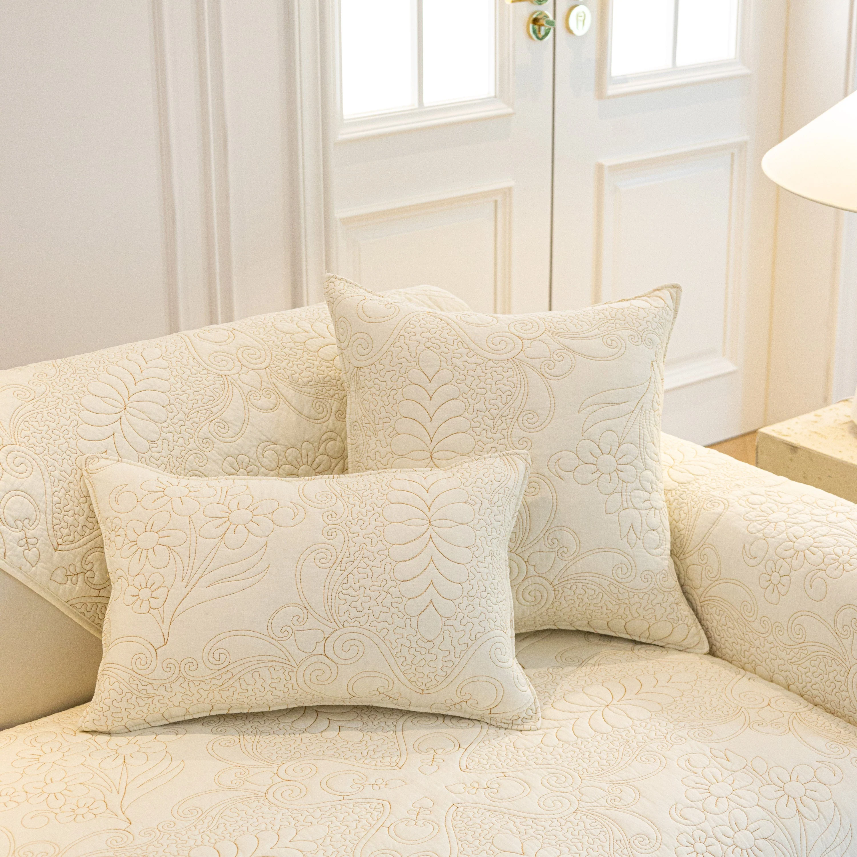 Baroque Floral Quilted Cotton Sofa Cover, Non-Slip Washable Couch Protector - Image 10