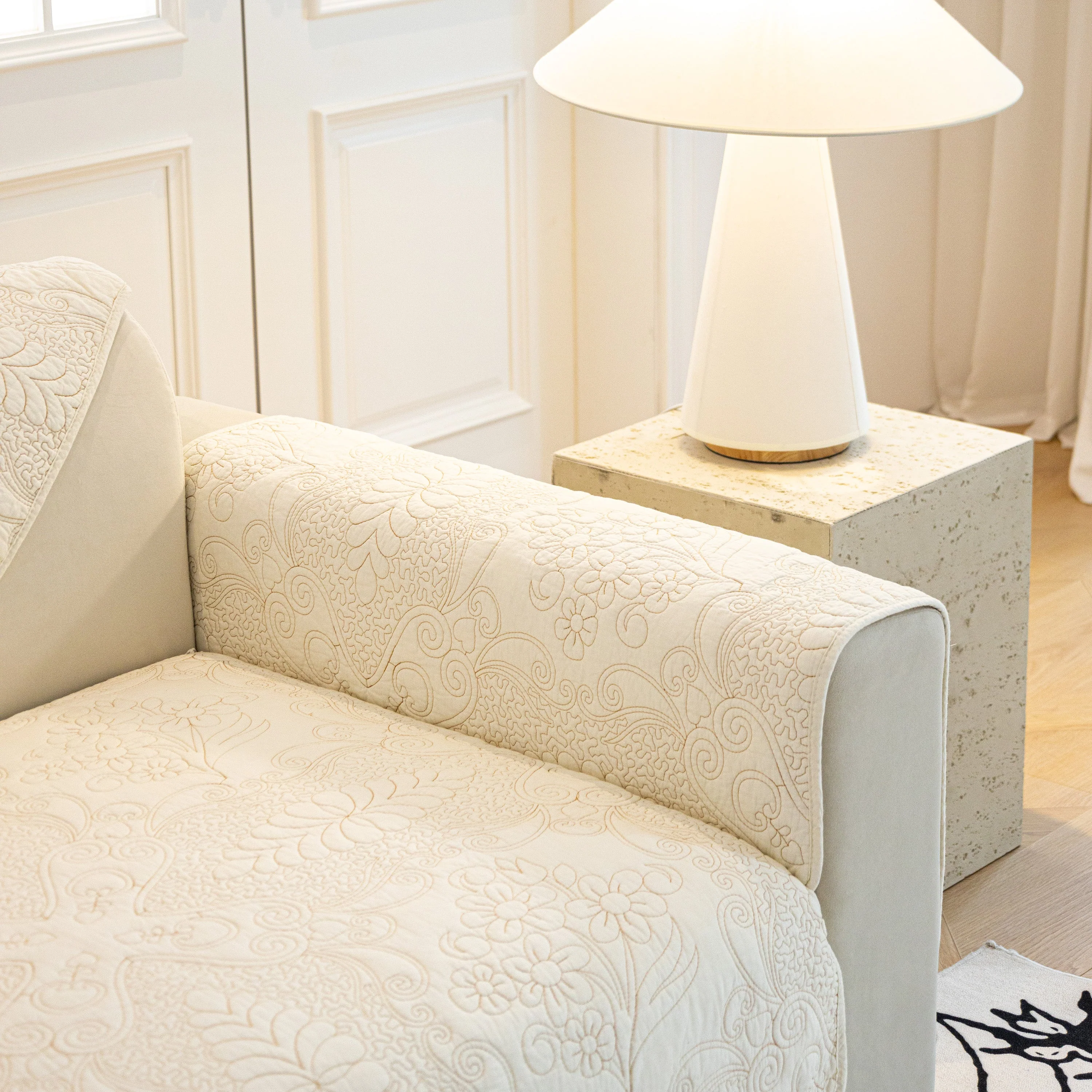 Baroque Floral Quilted Cotton Sofa Cover, Non-Slip Washable Couch Protector - Image 18