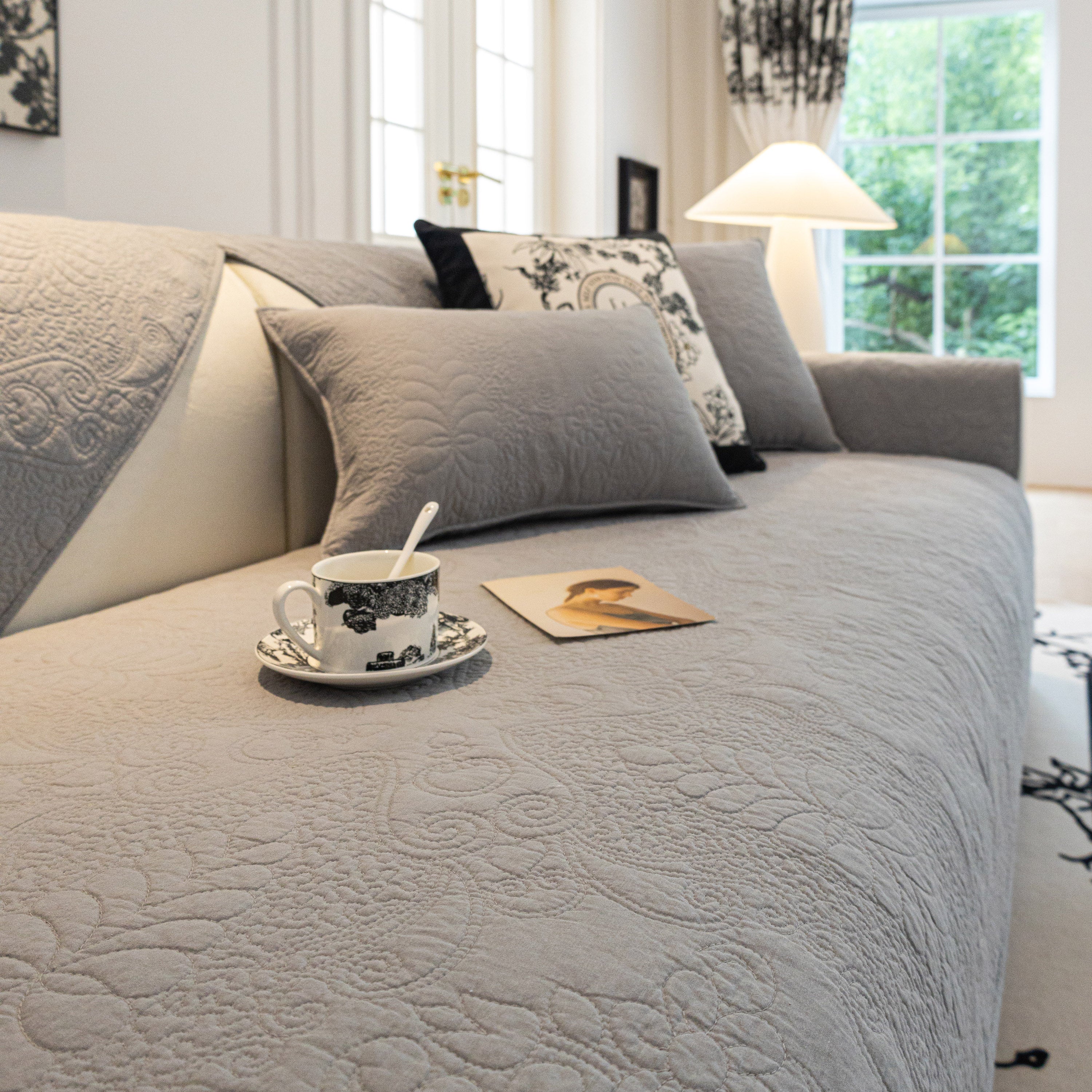 Baroque Floral Quilted Cotton Sofa Cover, Non-Slip Washable Couch Protector - Image 35