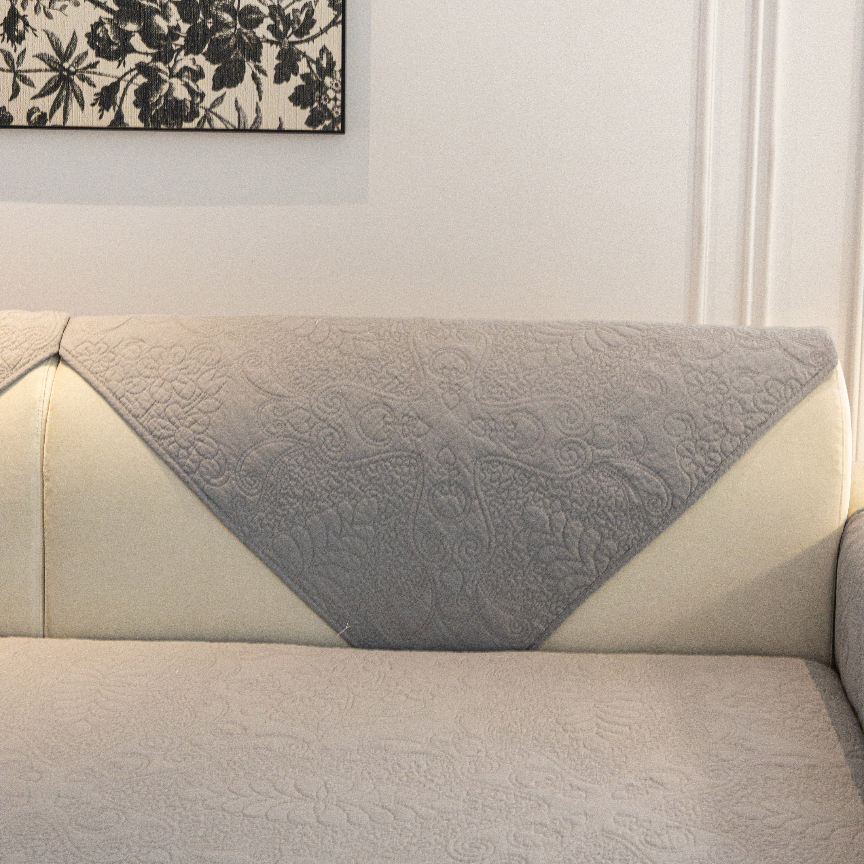 Baroque Floral Quilted Cotton Sofa Cover, Non-Slip Washable Couch Protector - Image 45